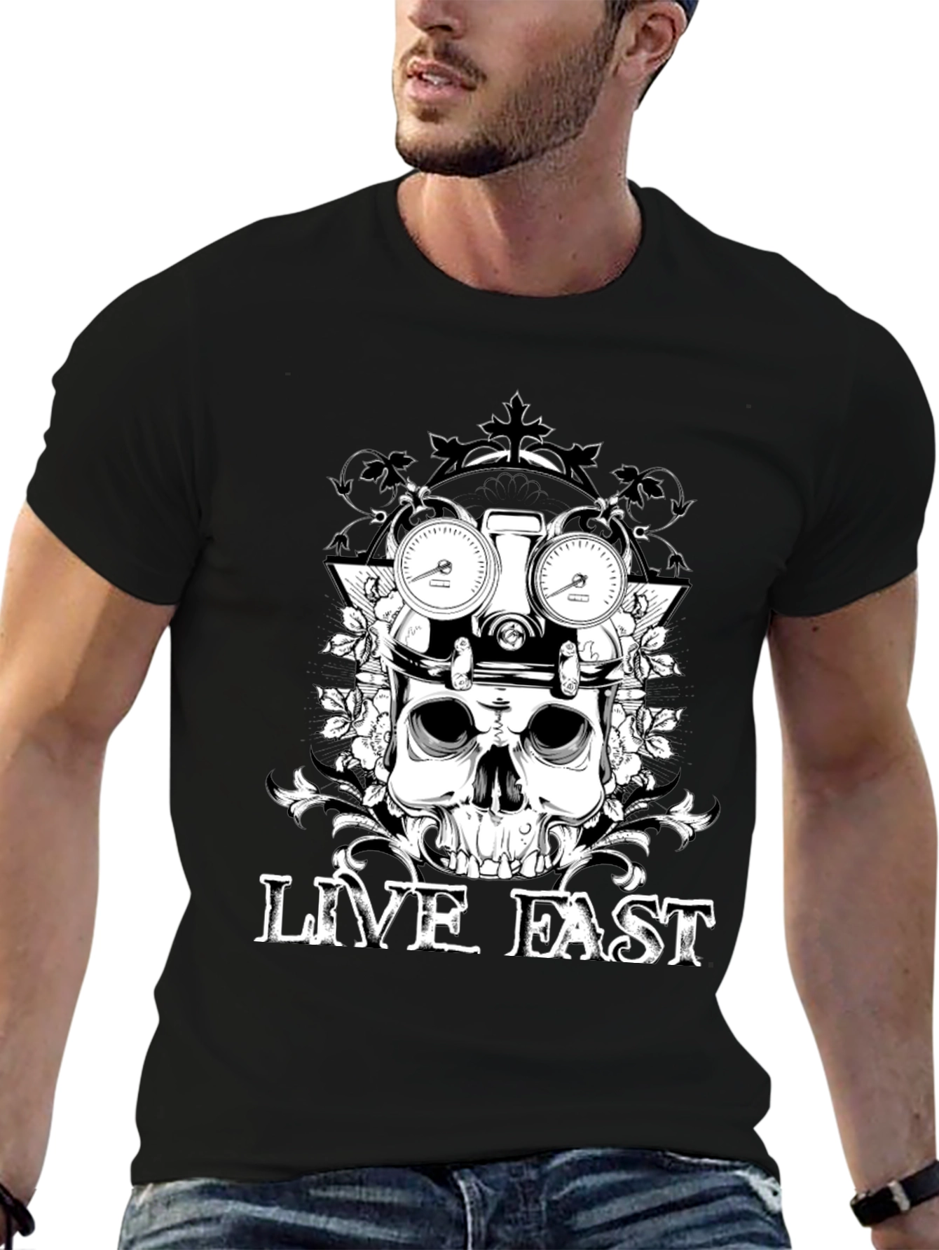 Live Fast Skull Graphic Tee - Black Cotton T-Shirt