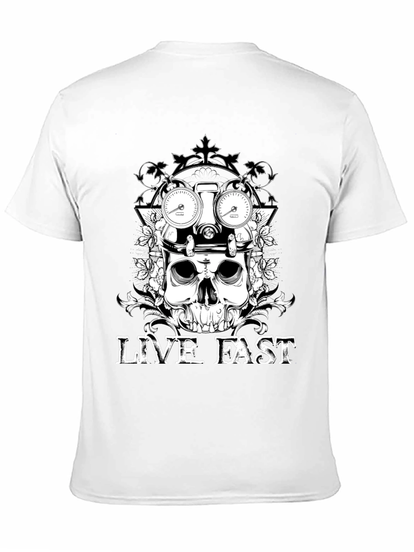 Live Fast Skull Graphic Tee - Black Cotton T-Shirt