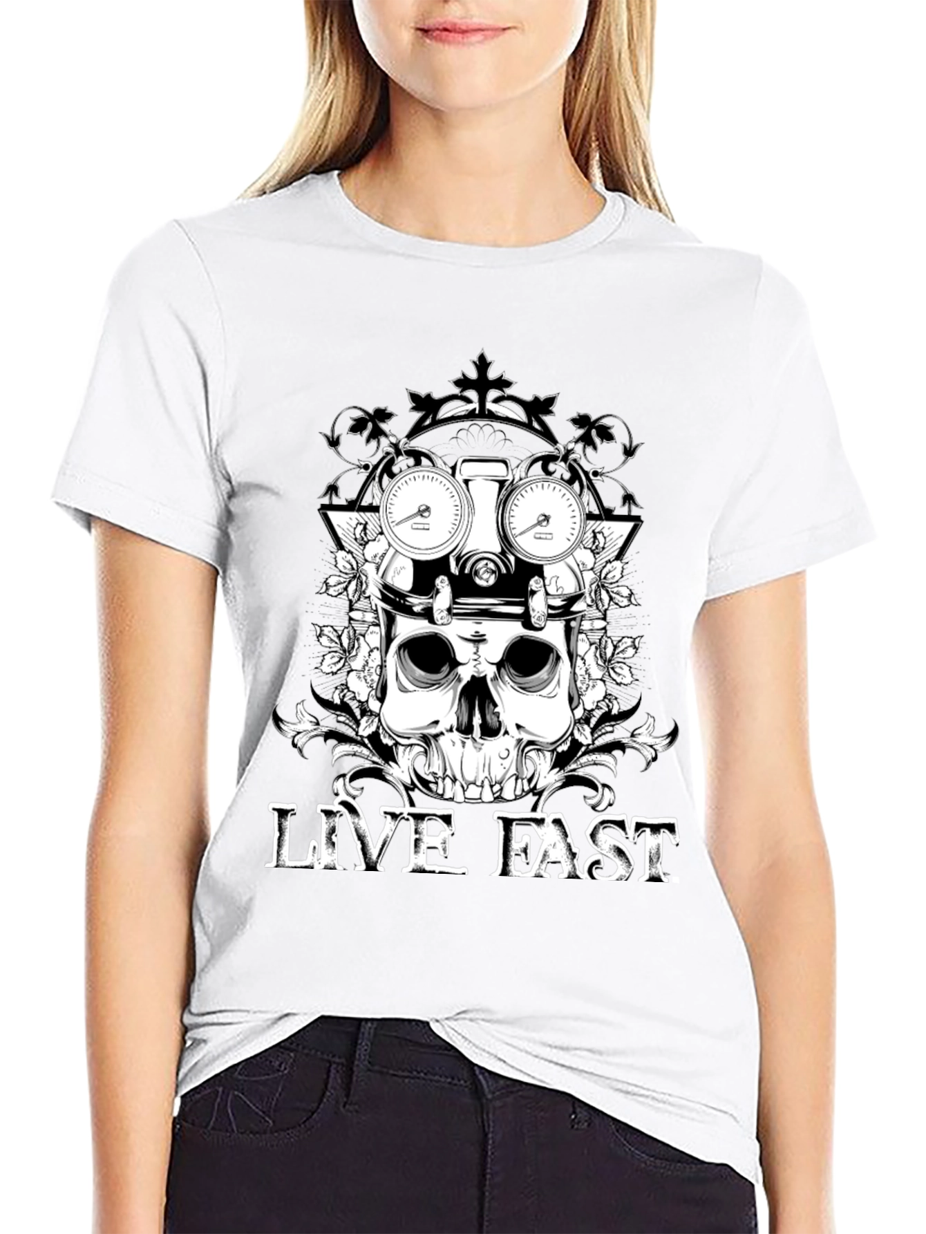 Live Fast Skull Graphic Tee - Black Cotton T-Shirt