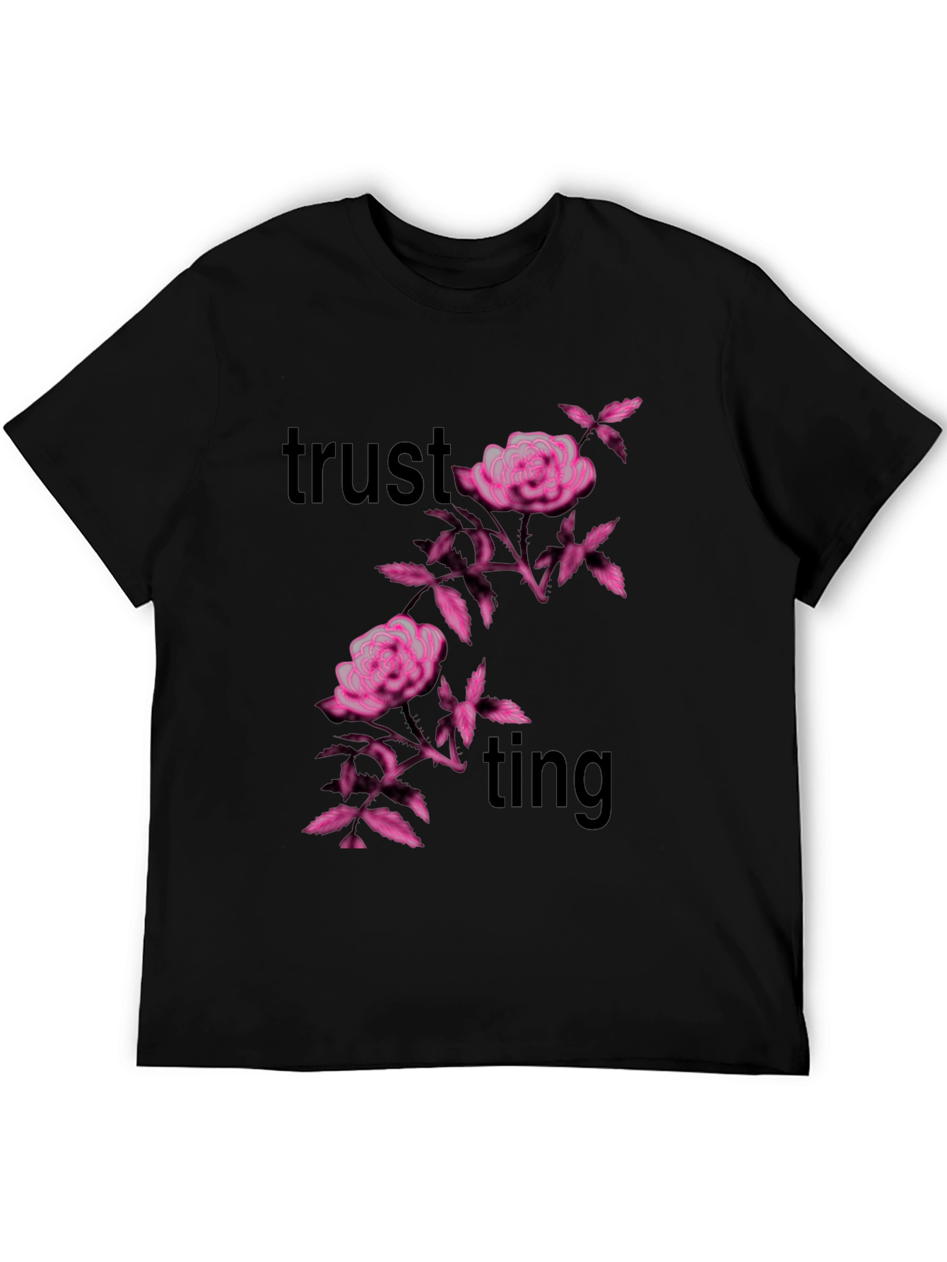 Trusting Pink Floral Black Tee
