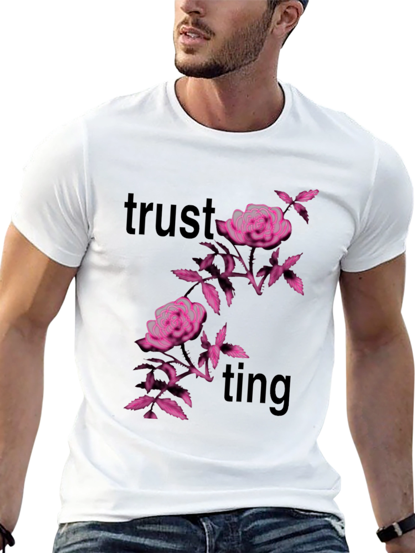 Trusting Pink Floral Black Tee