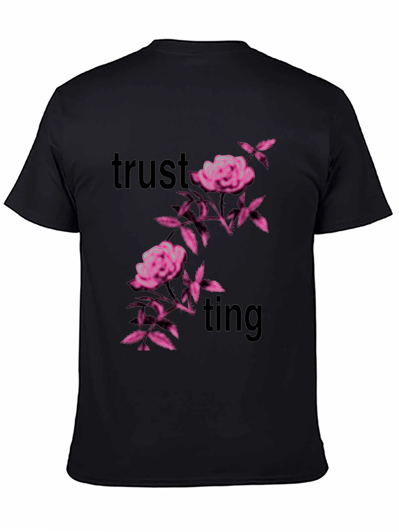 Trusting Pink Floral Black Tee