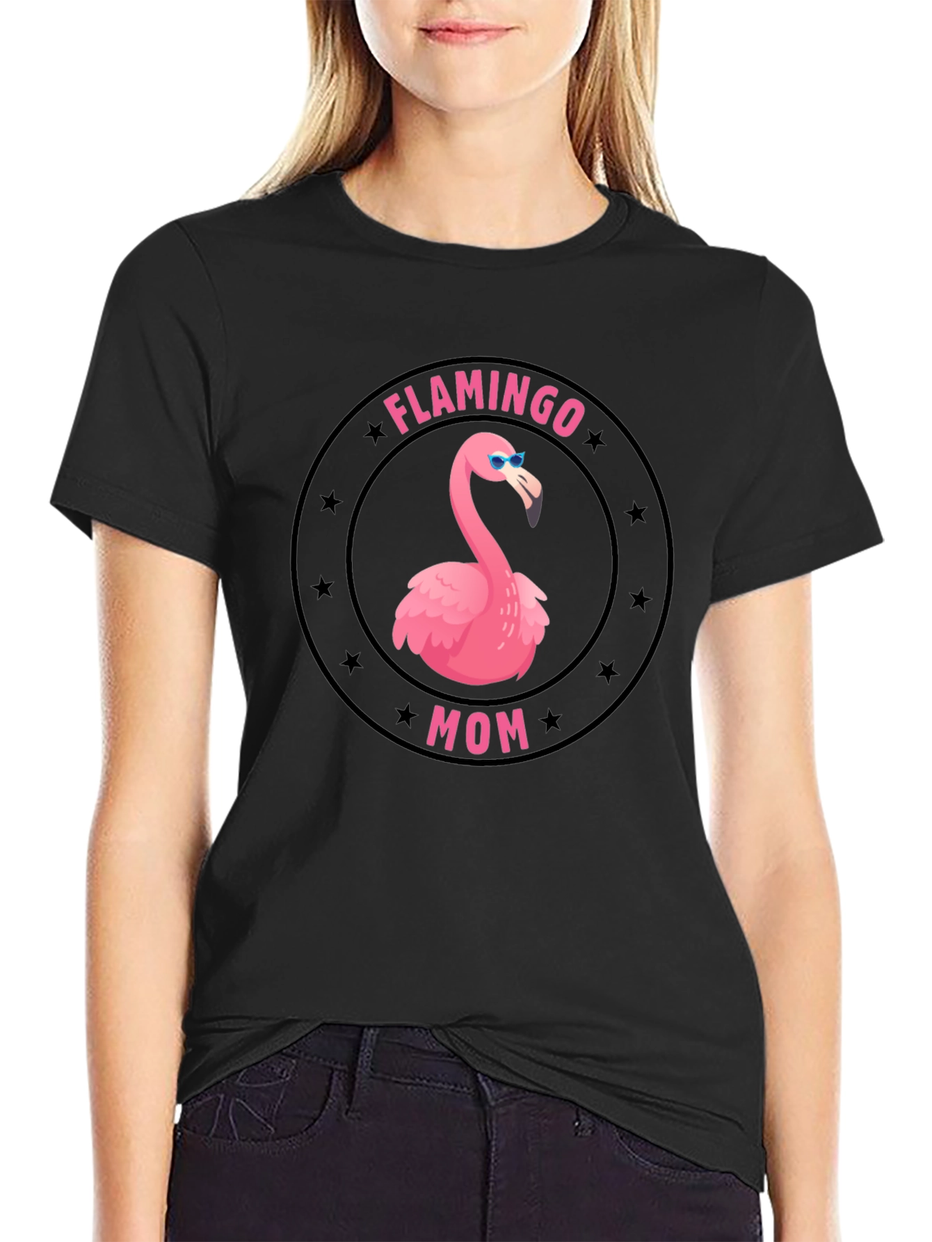 Flamingo Mom Graphic T-Shirt - Cute Pink Bird Tee