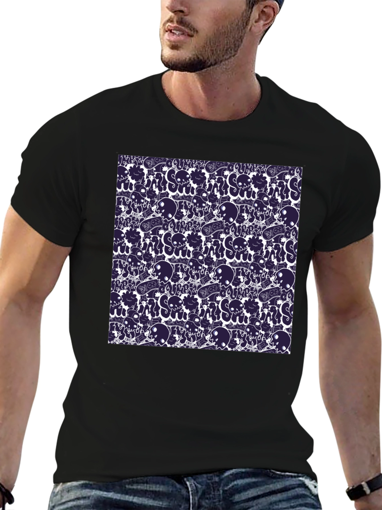 Skull and Vape Pattern Black T-Shirt