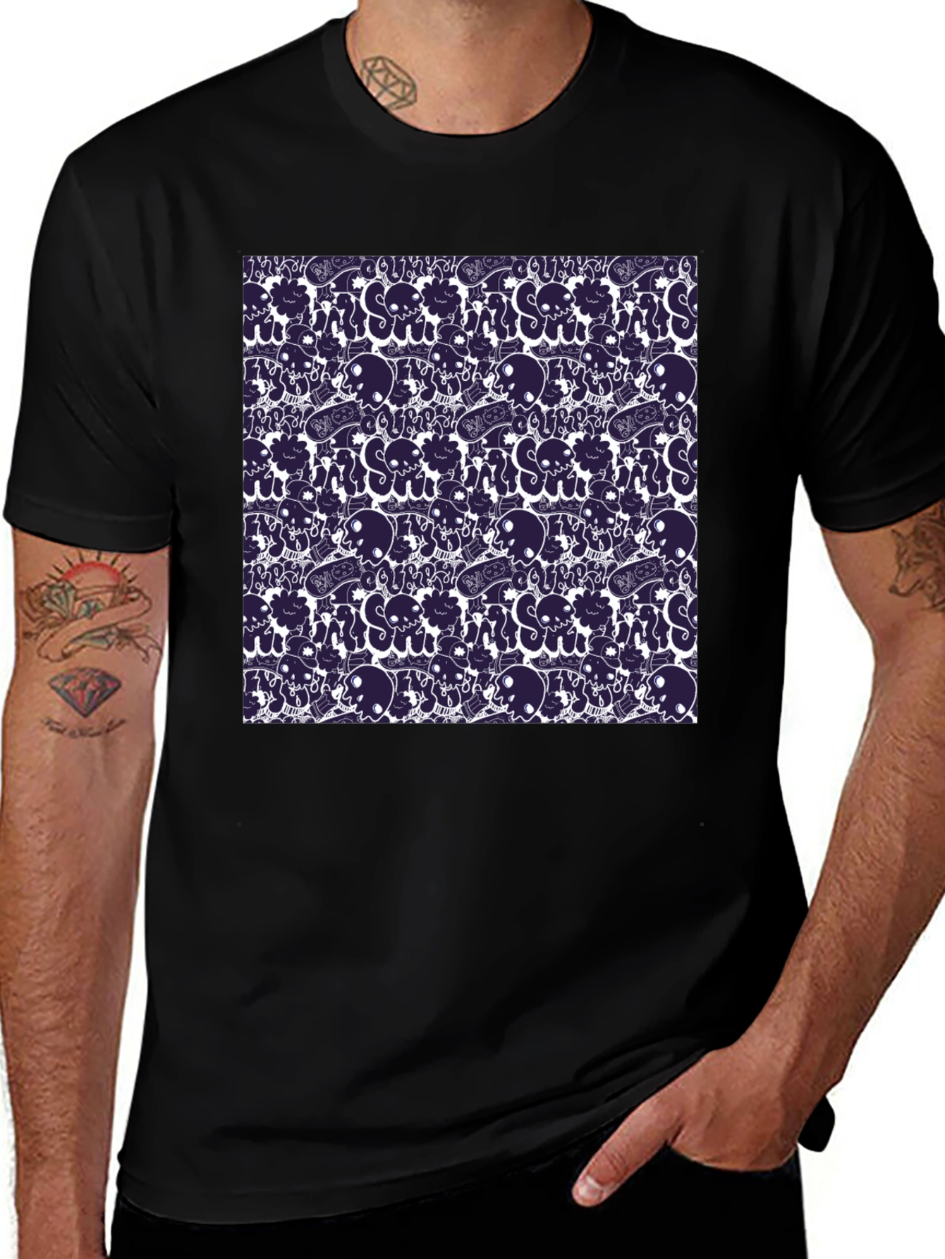 Skull and Vape Pattern Black T-Shirt