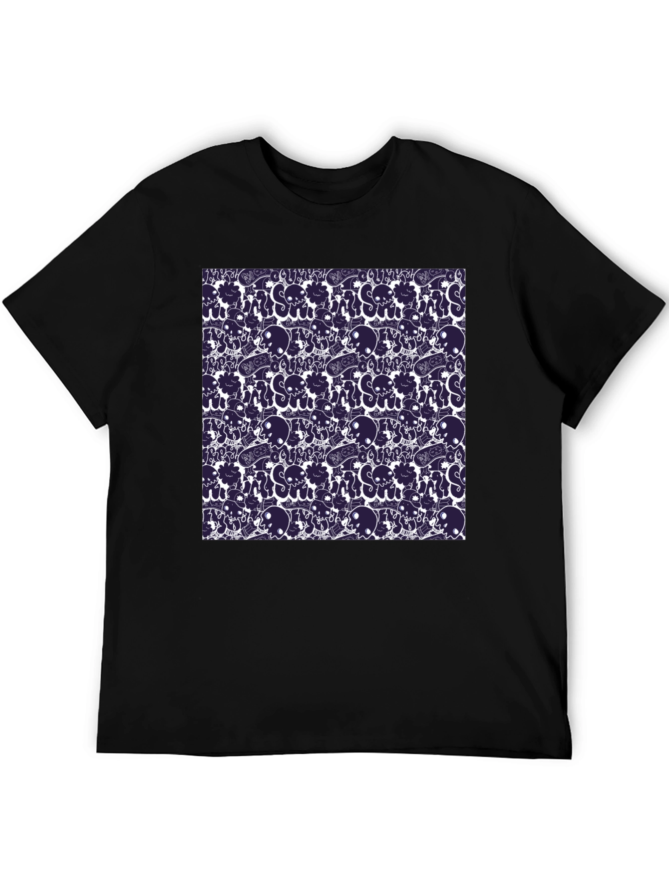 Skull and Vape Pattern Black T-Shirt
