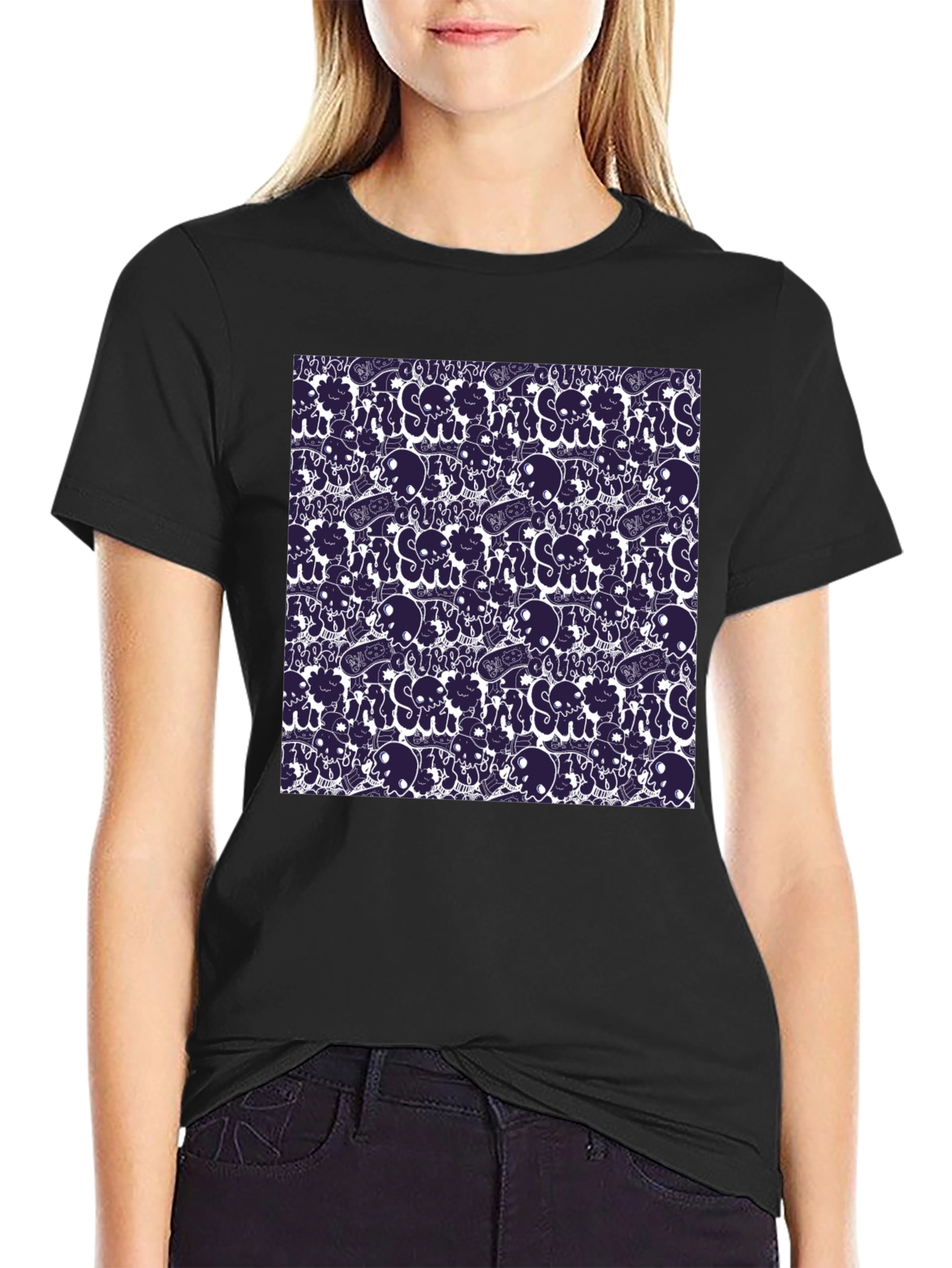 Skull and Vape Pattern Black T-Shirt