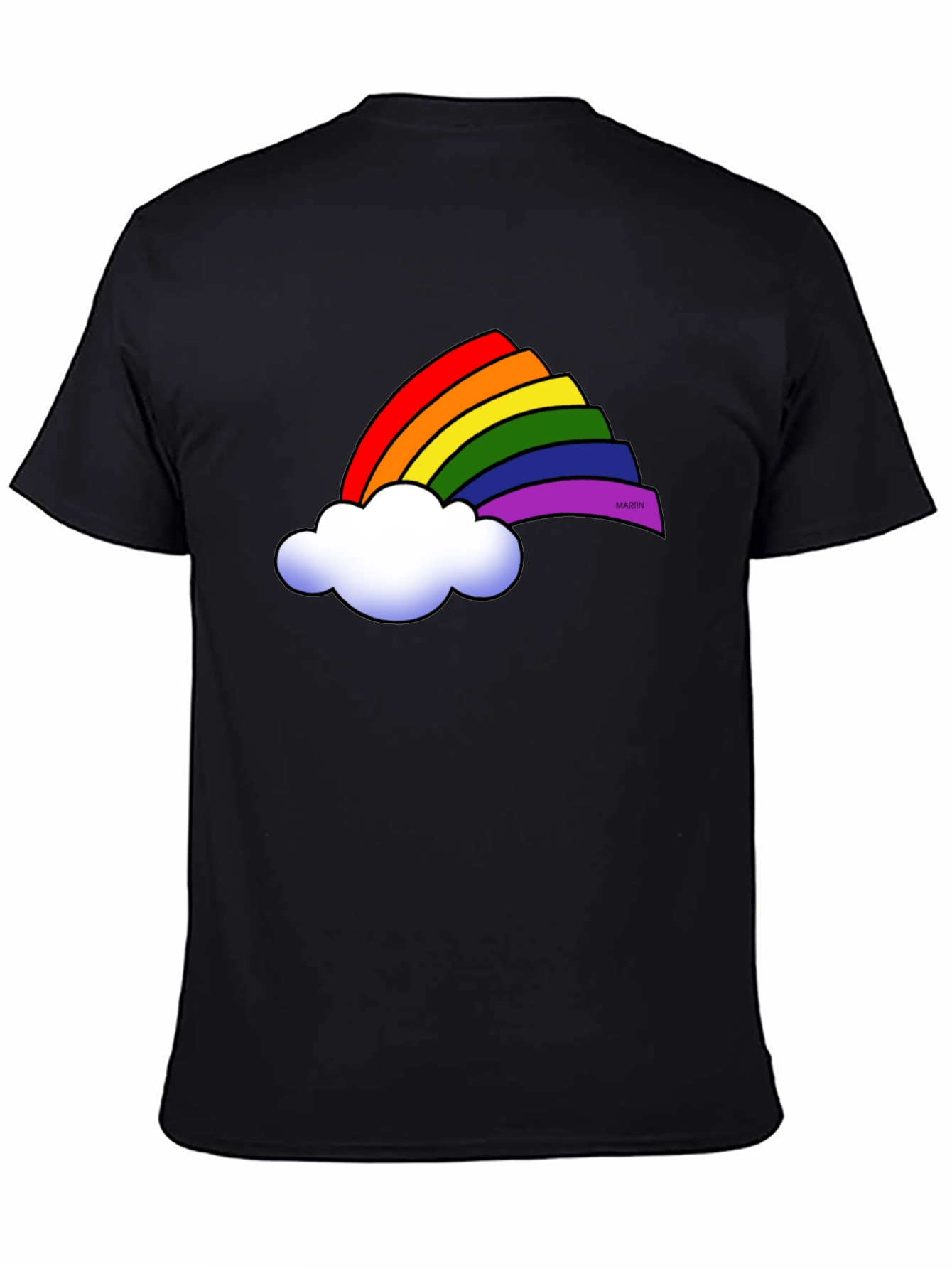Rainbow Cloud Graphic Tee - Black Cotton T-Shirt