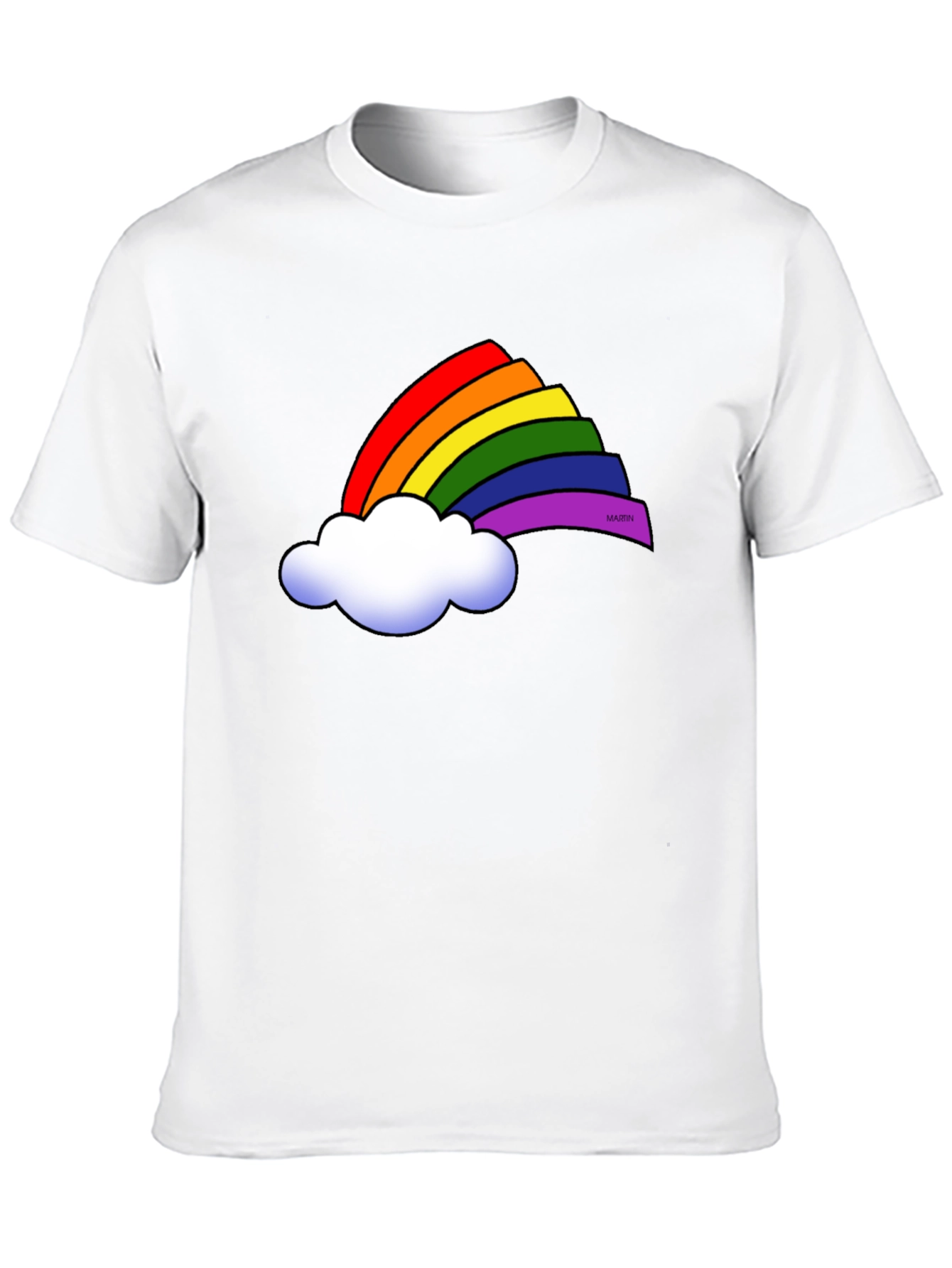 Rainbow Cloud Graphic Tee - Black Cotton T-Shirt