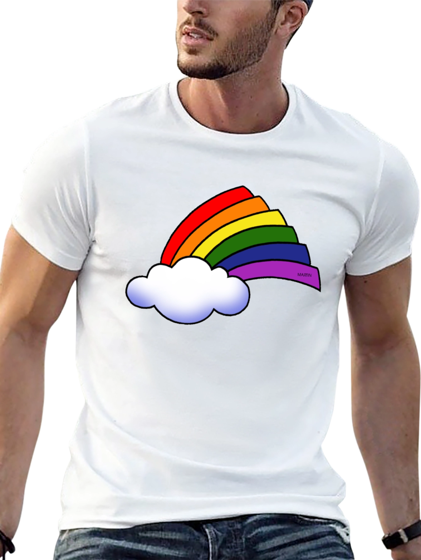 Rainbow Cloud Graphic Tee - Black Cotton T-Shirt
