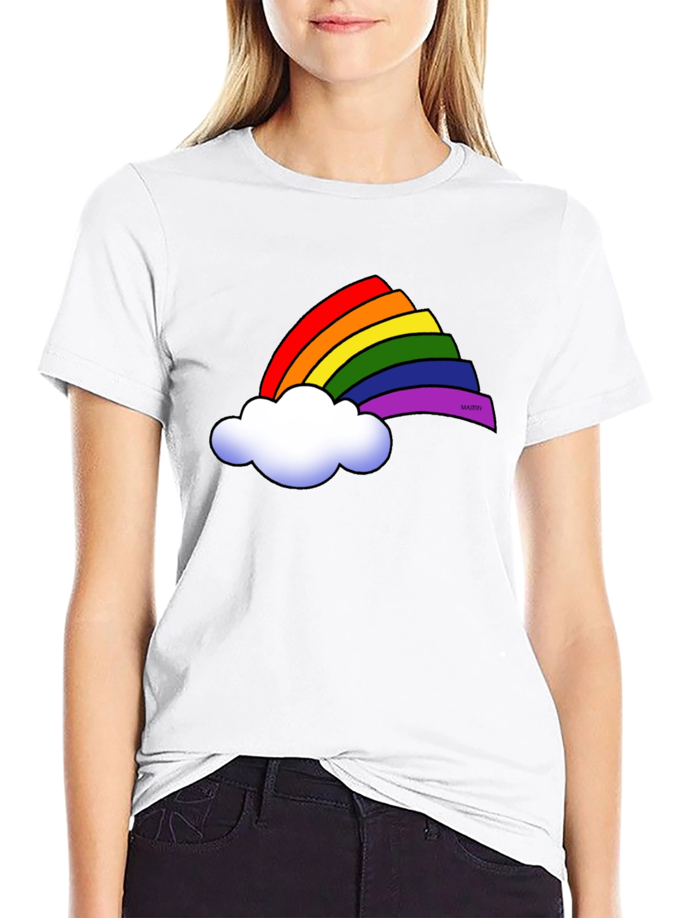 Rainbow Cloud Graphic Tee - Black Cotton T-Shirt