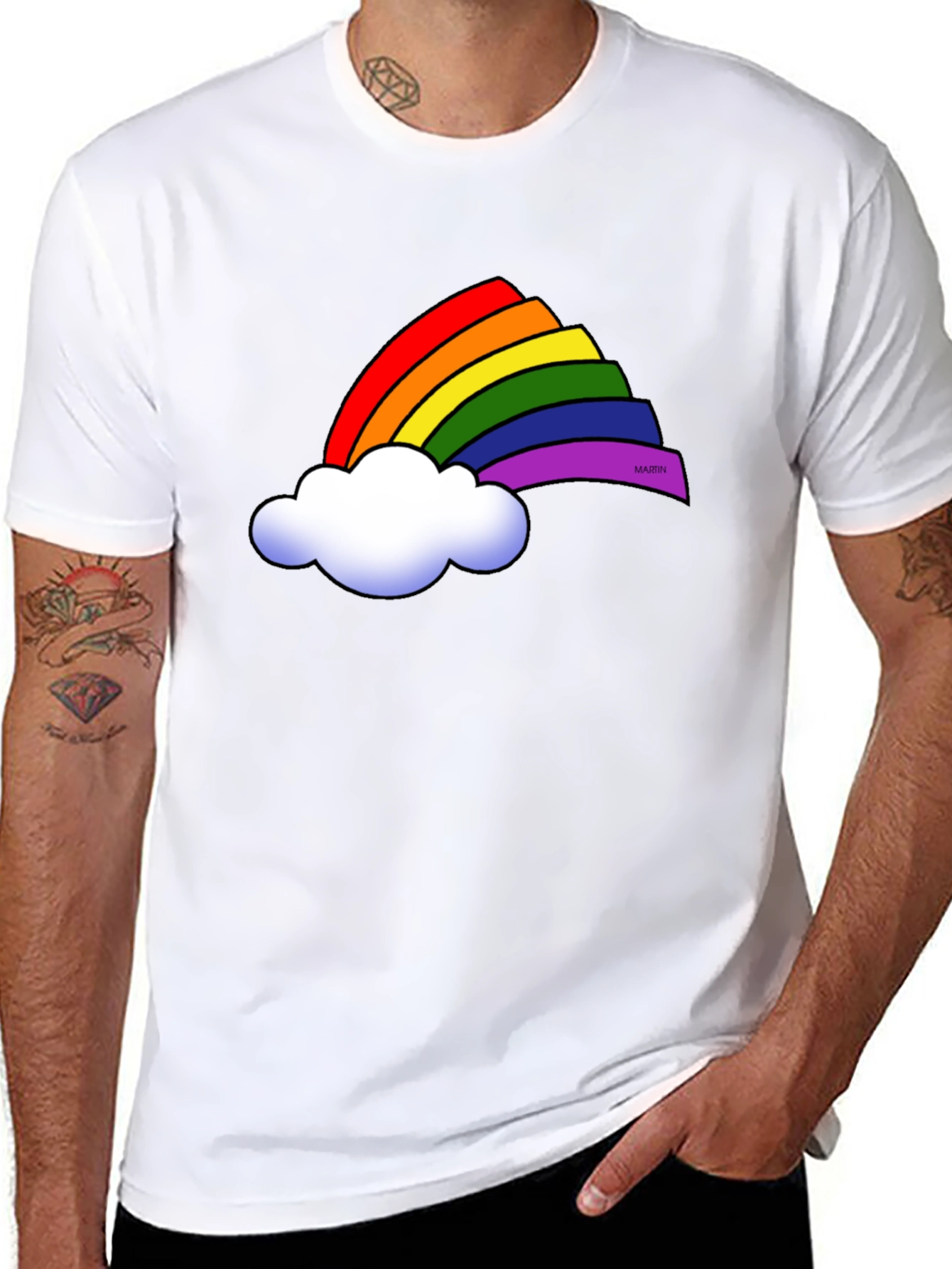 Rainbow Cloud Graphic Tee - Black Cotton T-Shirt