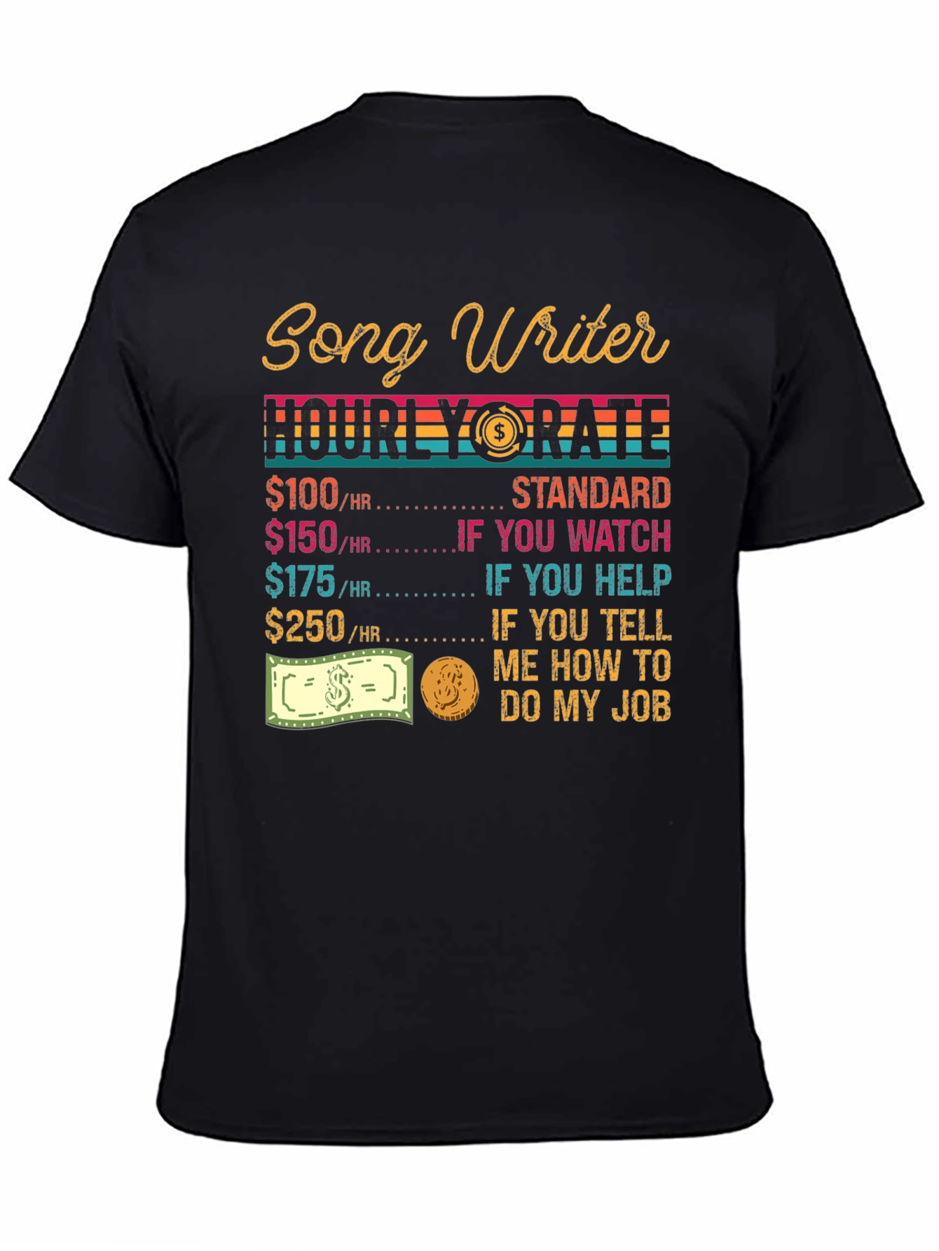 Songwriter Hourly Rate Black Graphic Tee