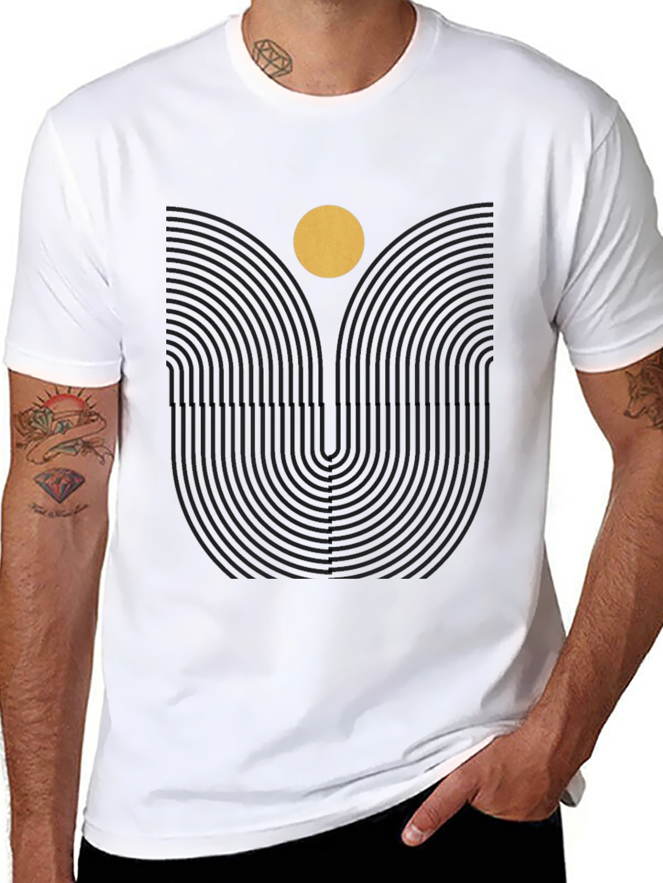Geometric Sun Graphic Print Black Tee