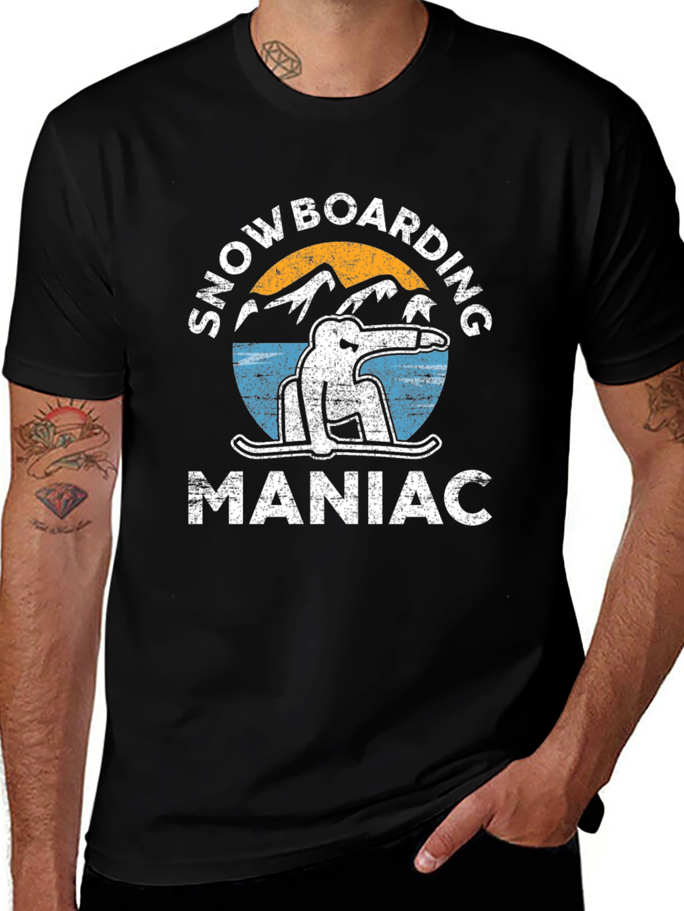 Snowboarding Maniac Graphic Tee - Black Cotton T-Shirt