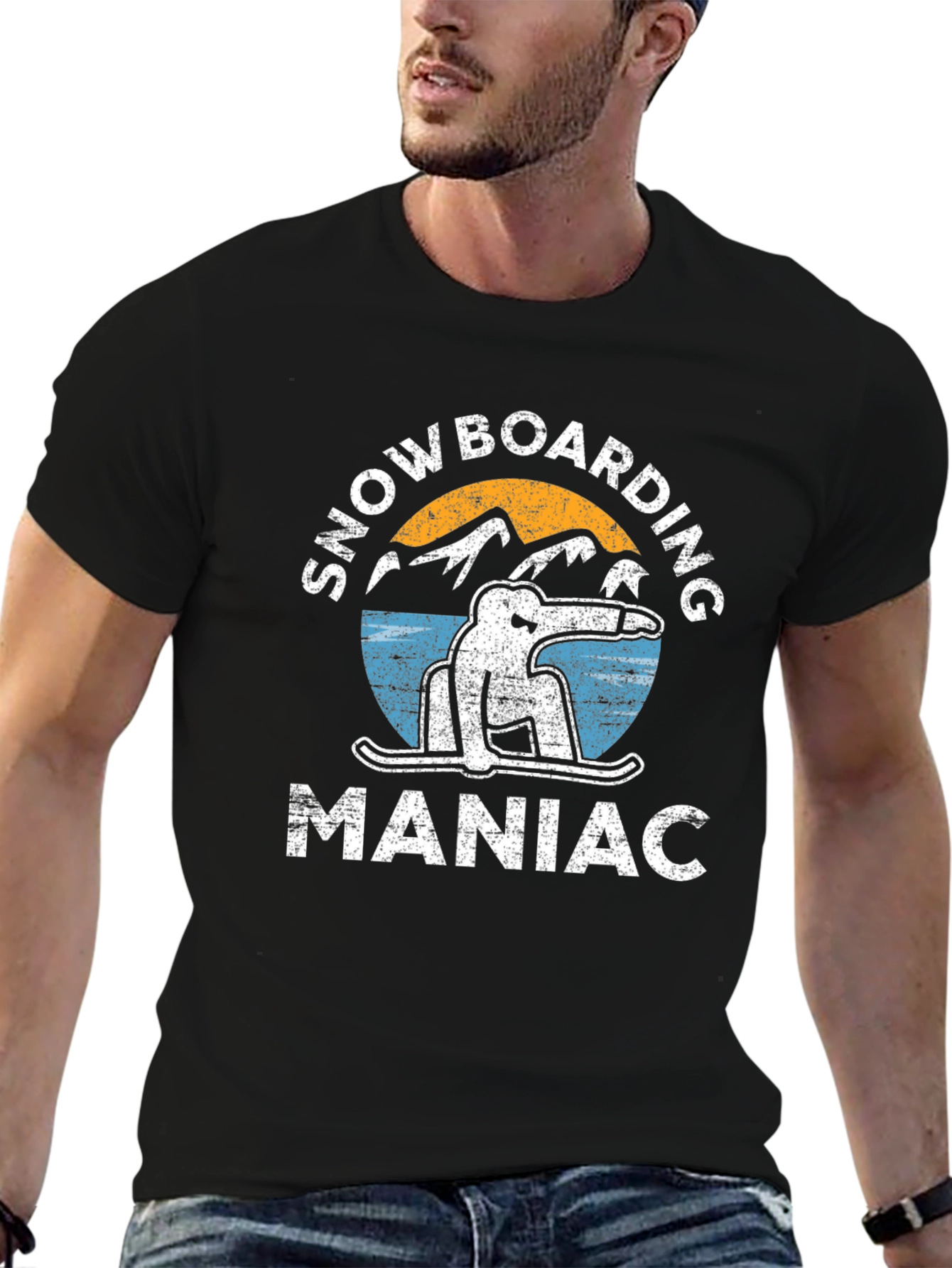 Snowboarding Maniac Graphic Tee - Black Cotton T-Shirt