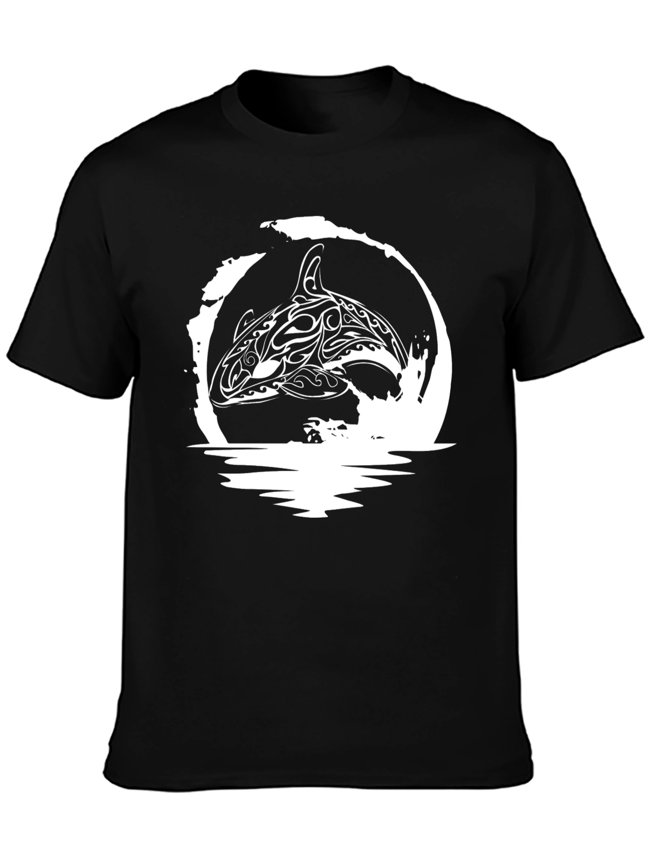Orca Whale Tribal Design Black T-Shirt