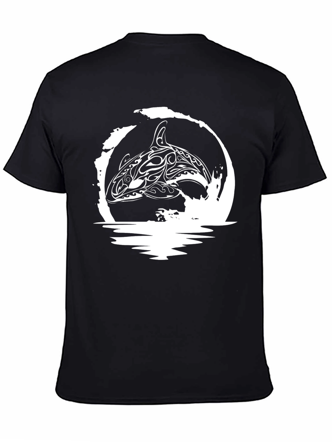 Orca Whale Tribal Design Black T-Shirt