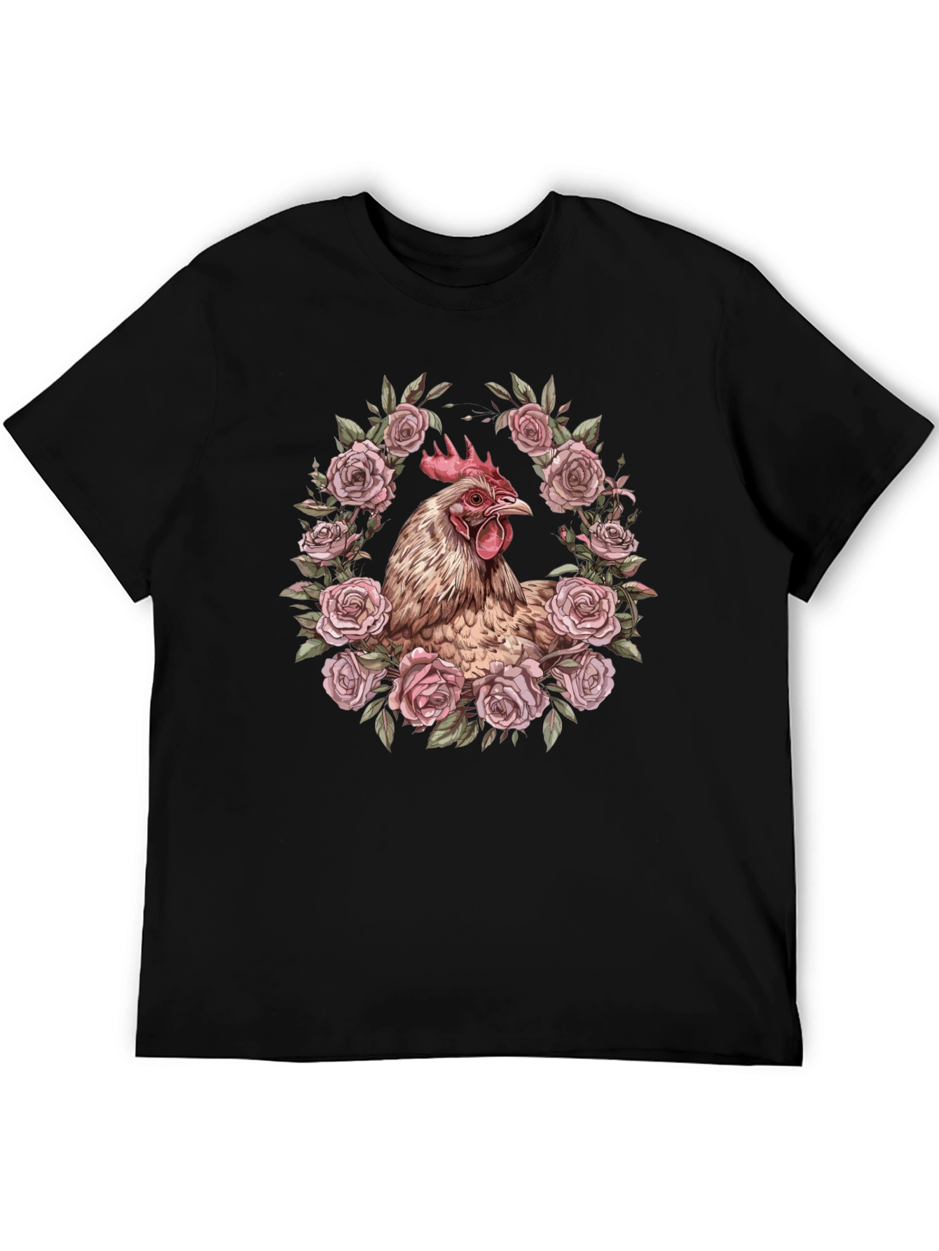 Chicken in Roses Graphic T-Shirt - Black