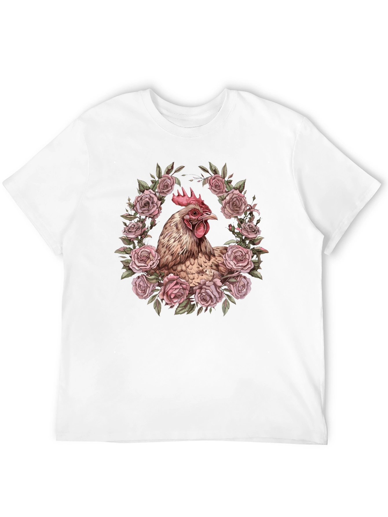 Chicken in Roses Graphic T-Shirt - Black