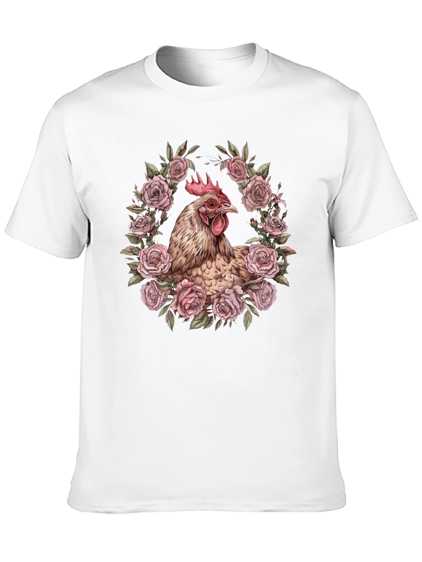 Chicken in Roses Graphic T-Shirt - Black