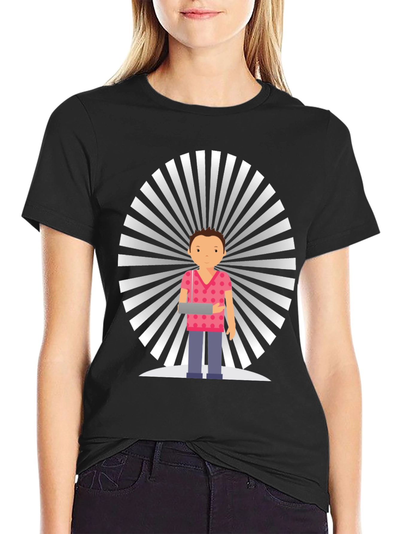 Graphic Cartoon Man Black T-Shirt
