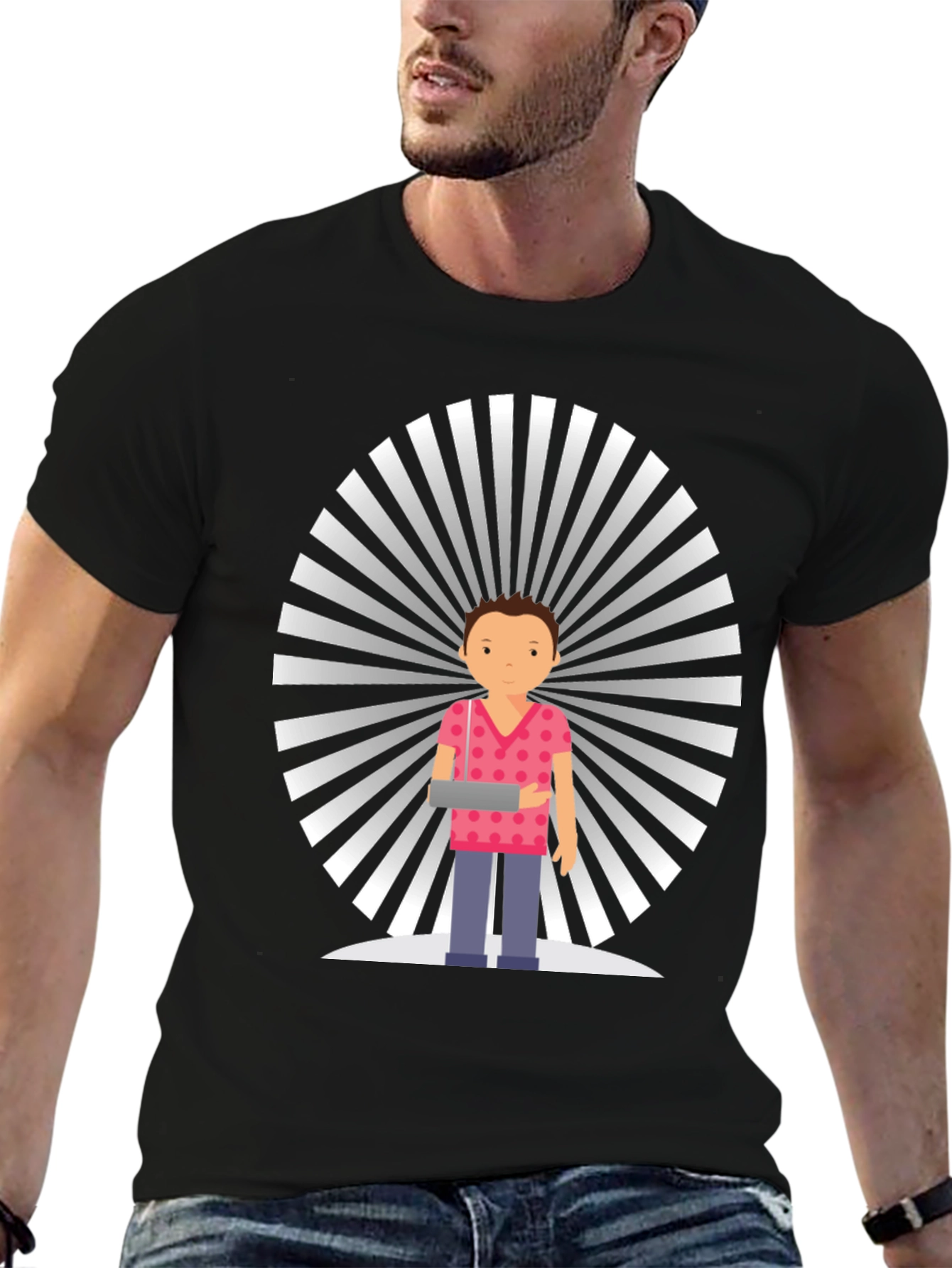 Graphic Cartoon Man Black T-Shirt