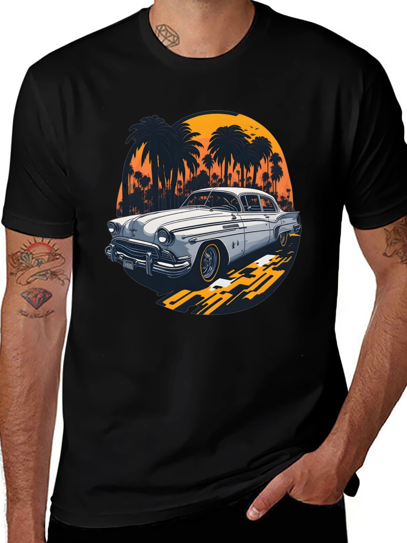 Classic Car Tee: Palm Tree Sunset