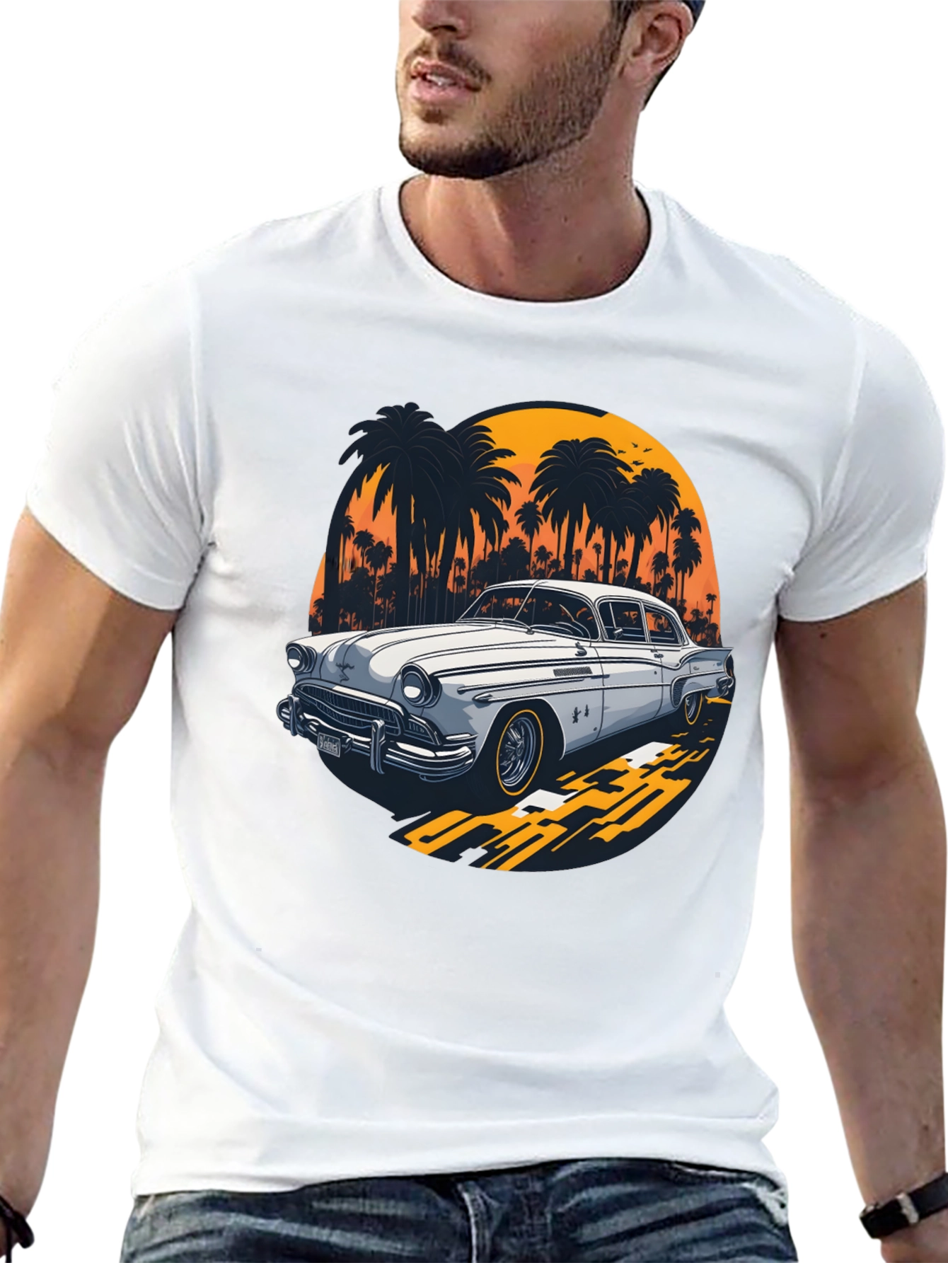 Classic Car Tee: Palm Tree Sunset