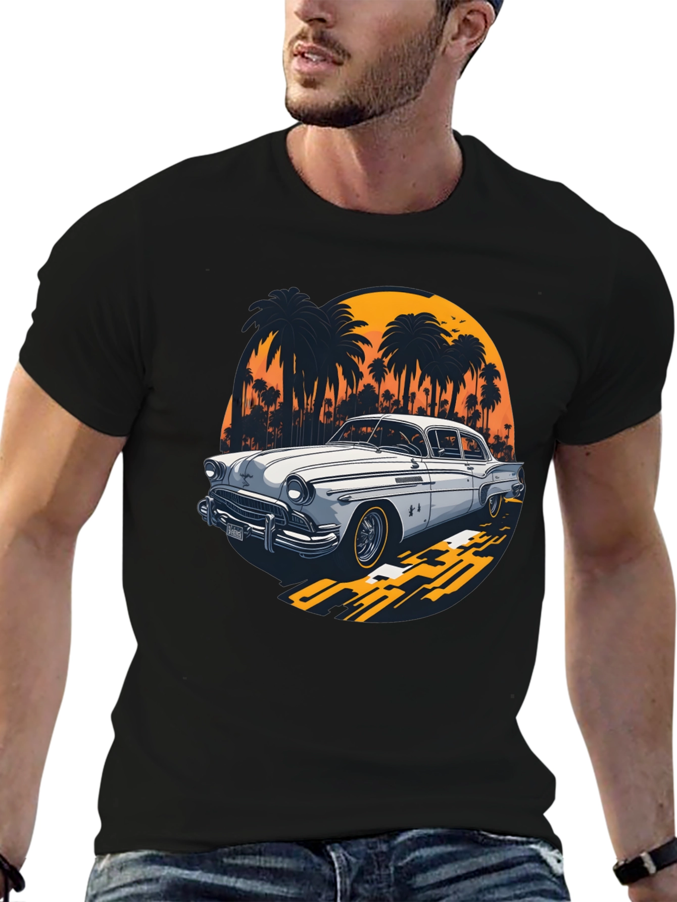Classic Car Tee: Palm Tree Sunset