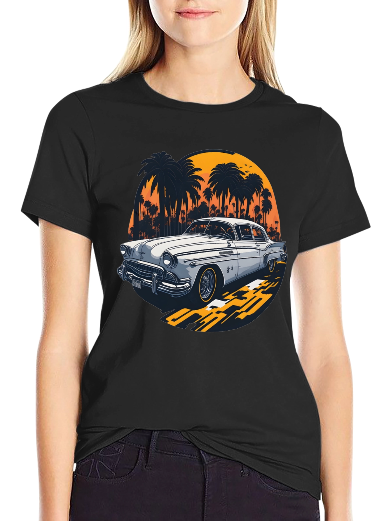 Classic Car Tee: Palm Tree Sunset