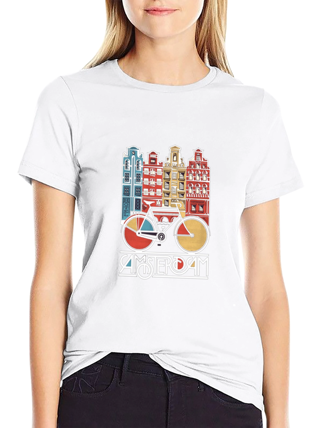 Amsterdam Bicycle T-Shirt - Retro Cityscape Design
