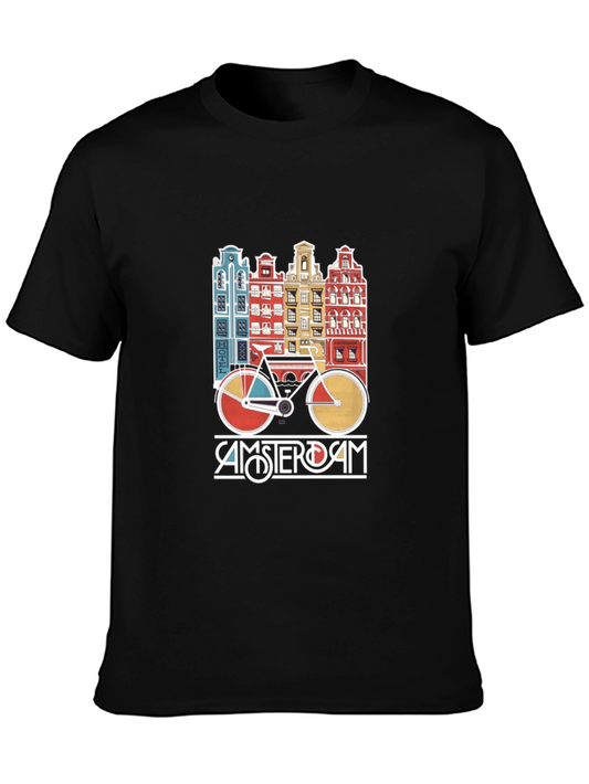 Amsterdam Bicycle T-Shirt - Retro Cityscape Design