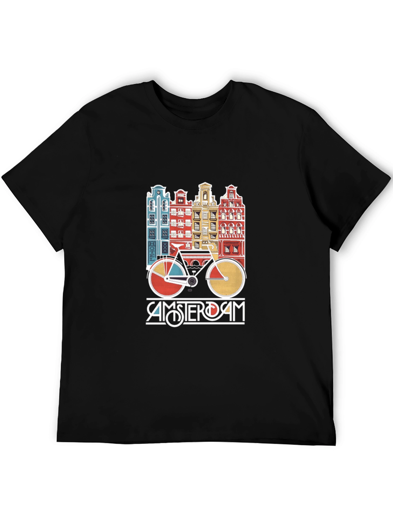 Amsterdam Bicycle T-Shirt - Retro Cityscape Design