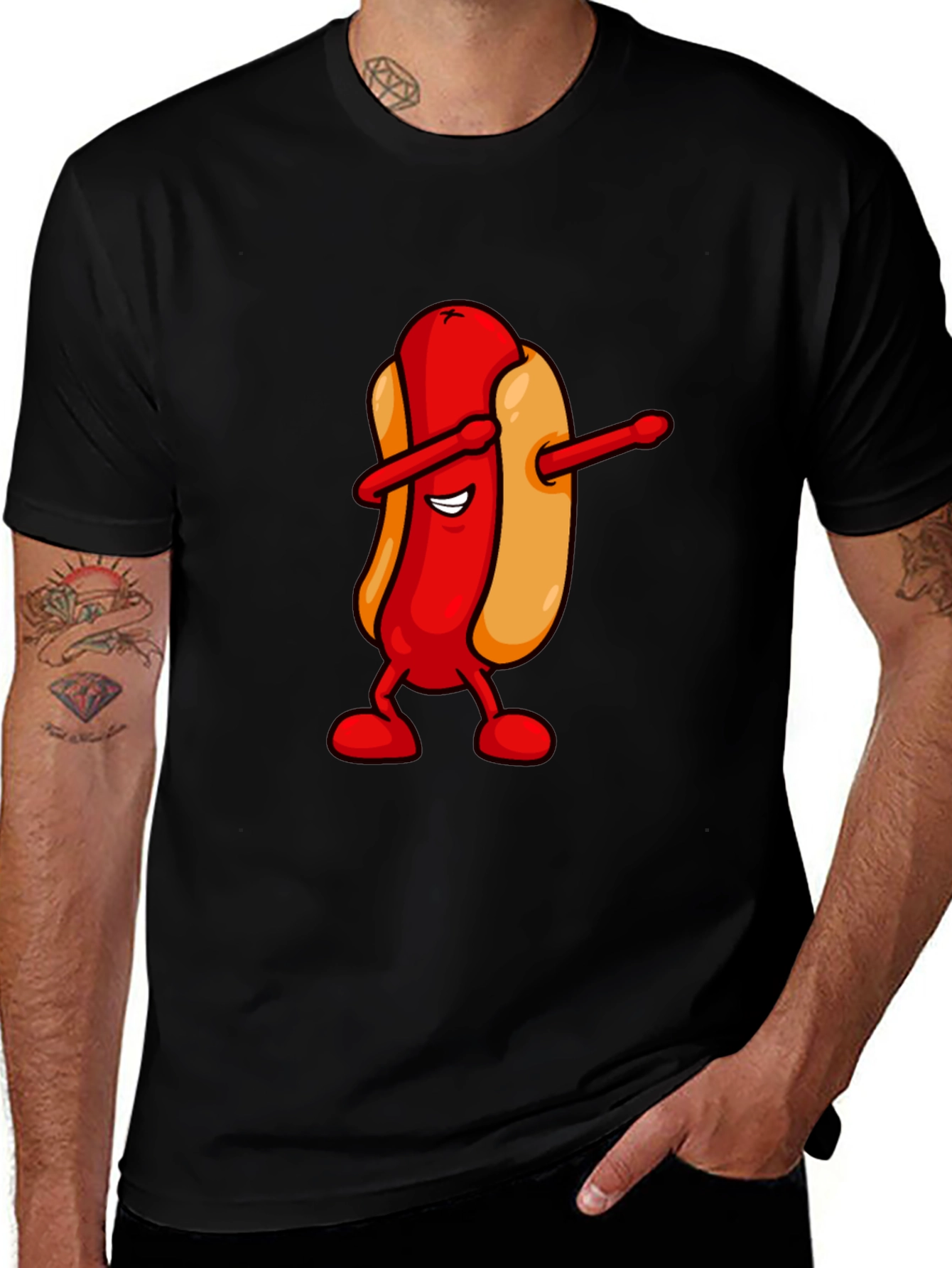 Dabbing Hotdog Black T-Shirt