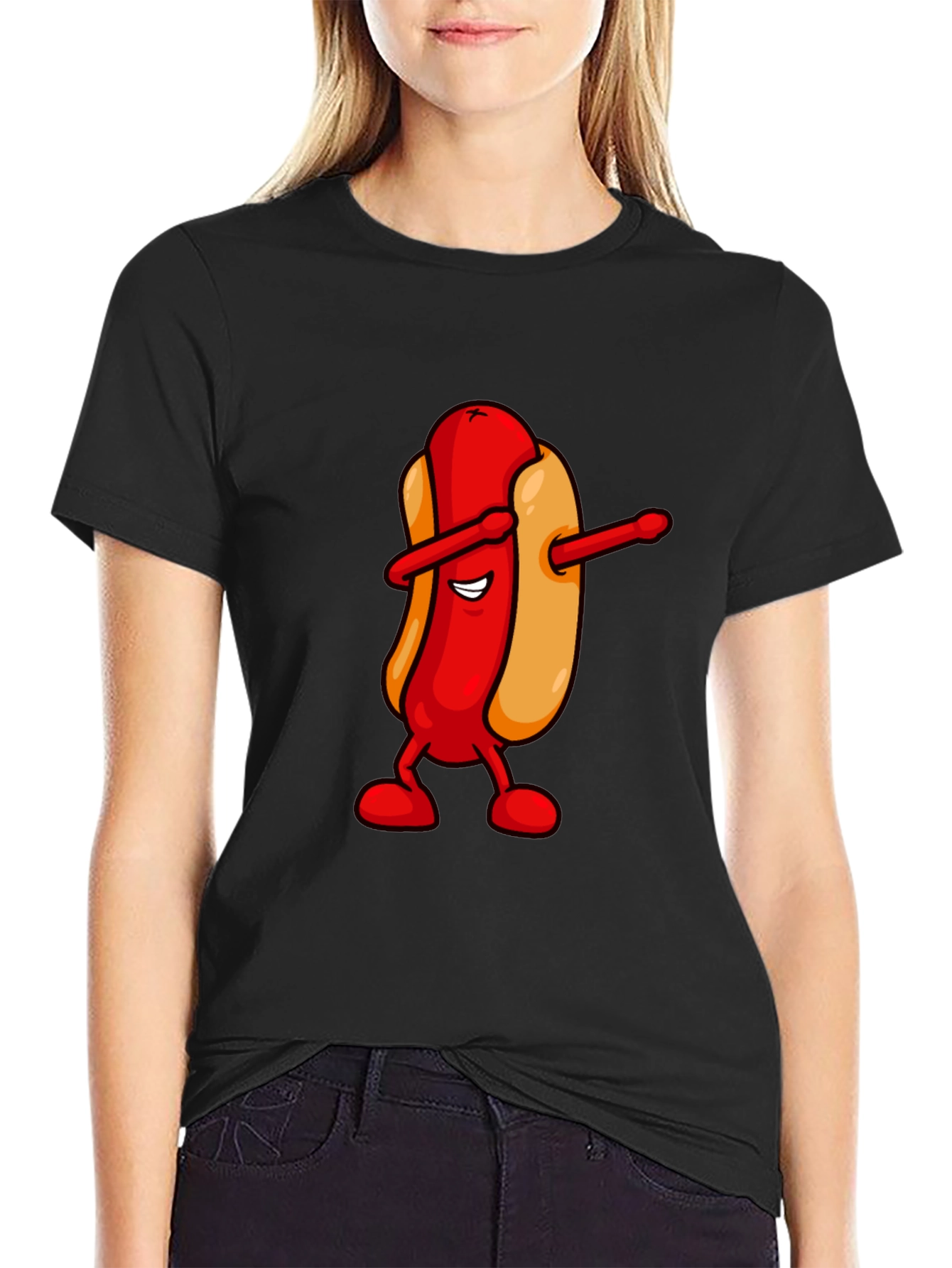 Dabbing Hotdog Black T-Shirt