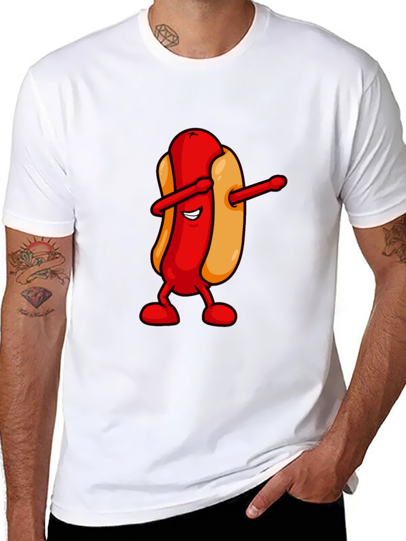 Dabbing Hotdog Black T-Shirt
