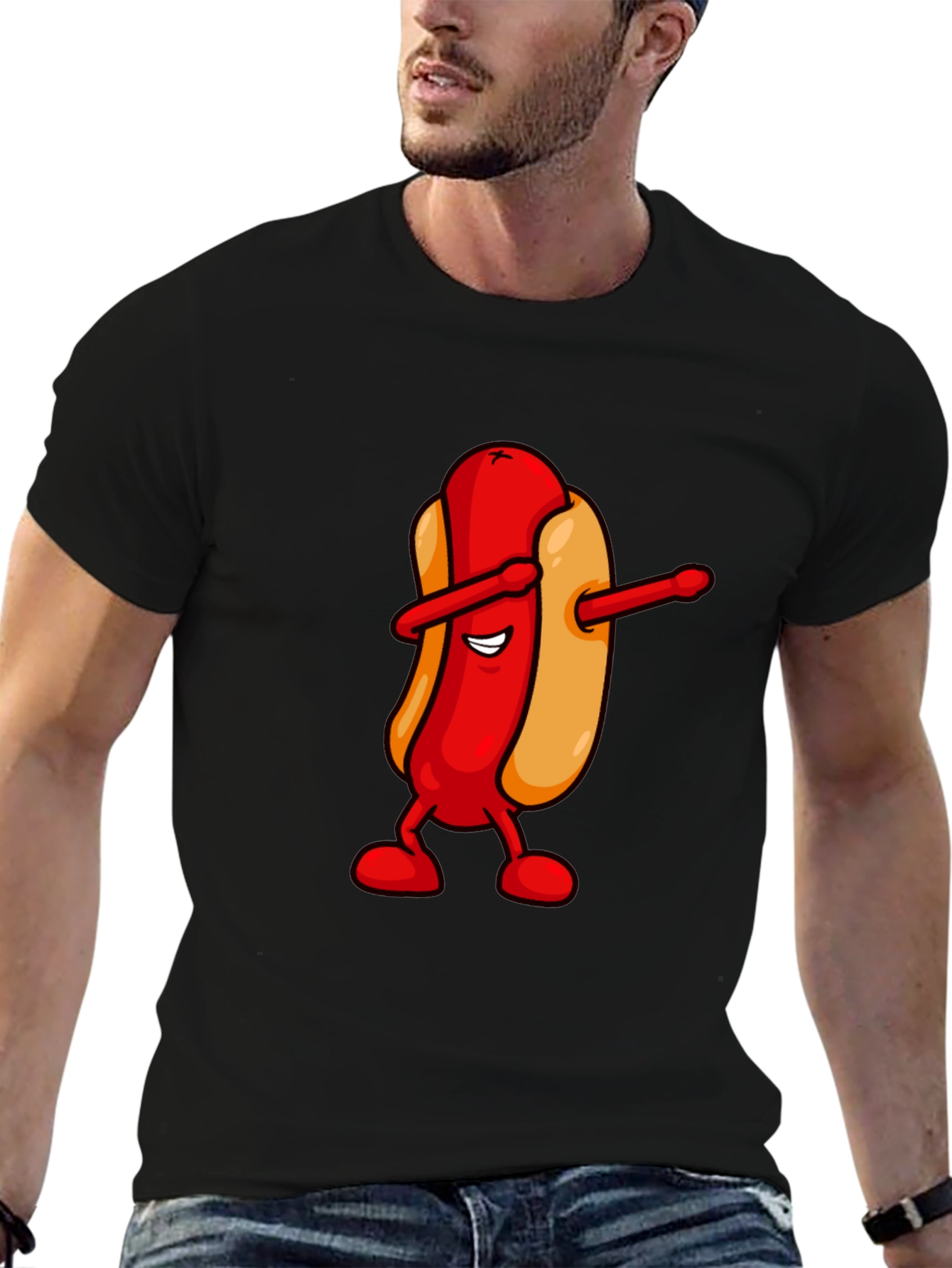 Dabbing Hotdog Black T-Shirt