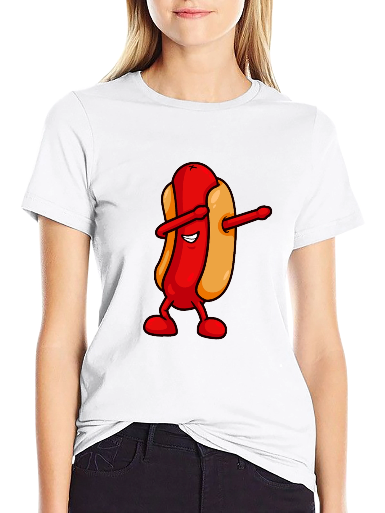 Dabbing Hotdog Black T-Shirt