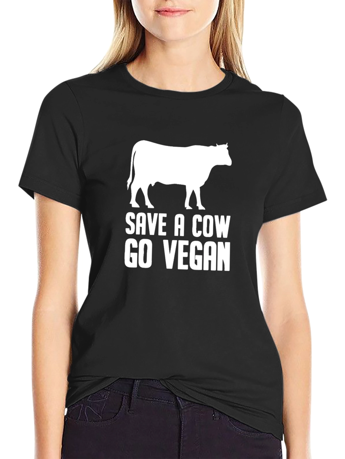 Save a Cow Go Vegan Black Graphic T-Shirt