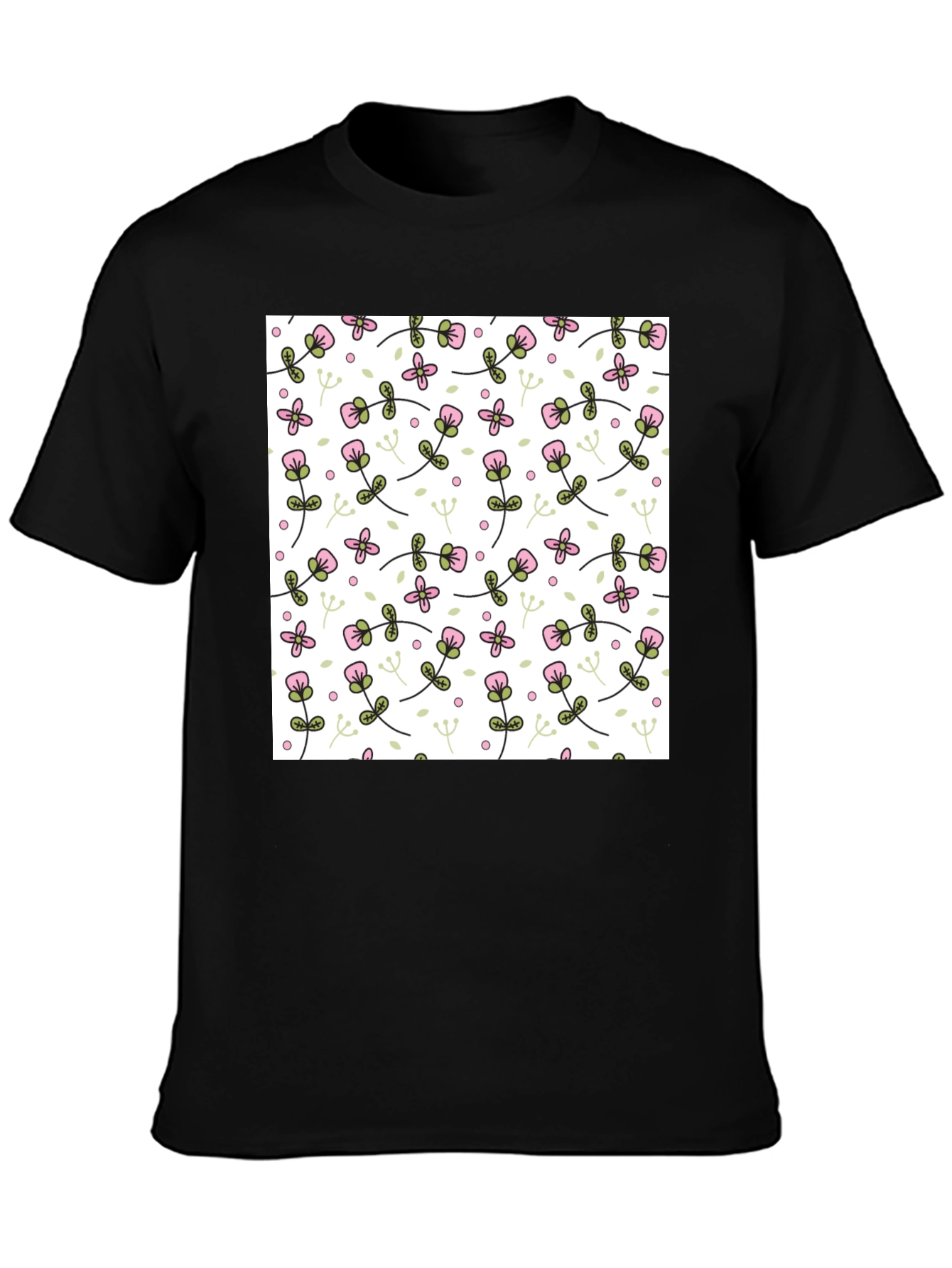 Floral Pattern Mens Black T-Shirt