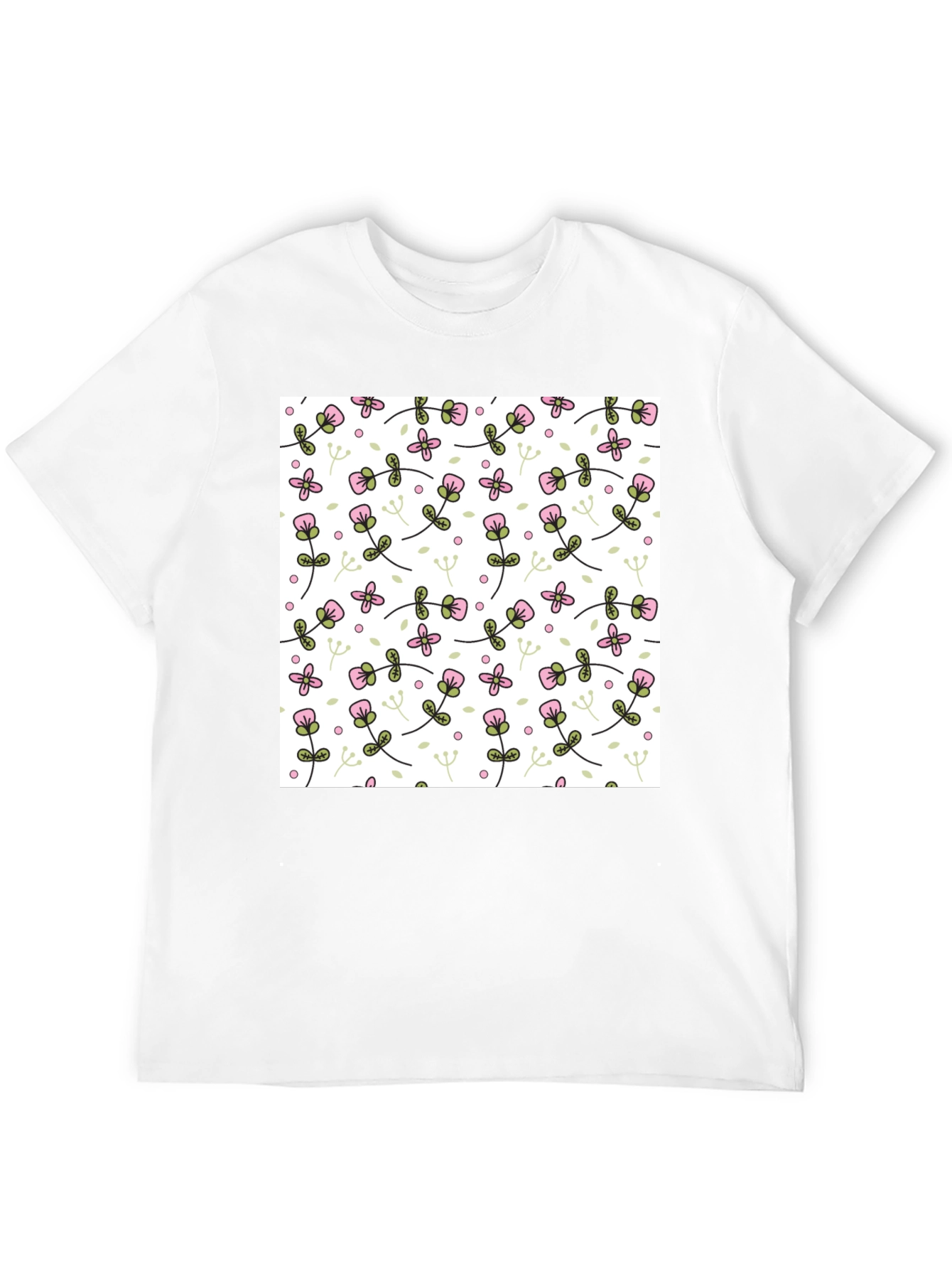 Floral Pattern Mens Black T-Shirt