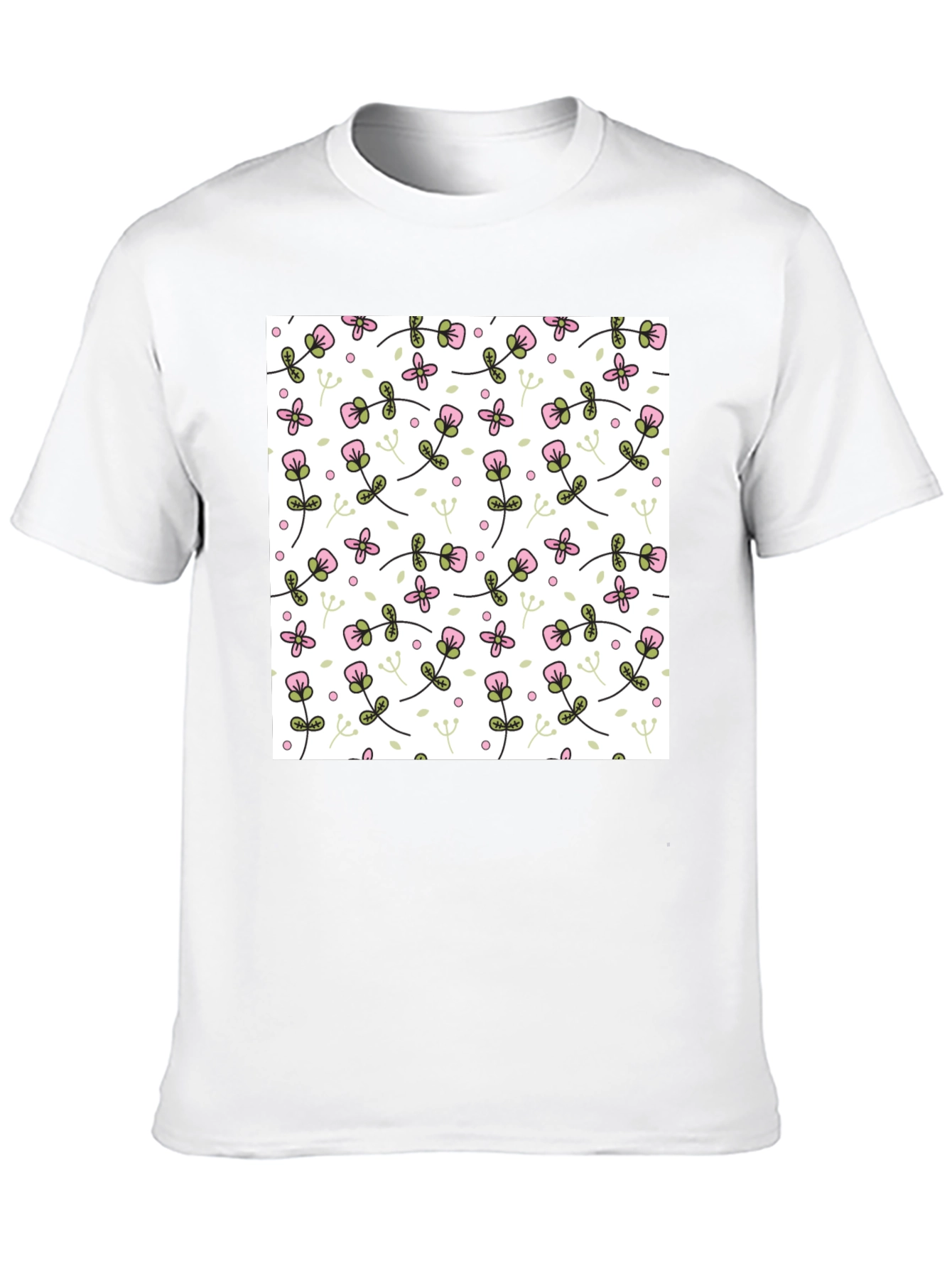 Floral Pattern Mens Black T-Shirt