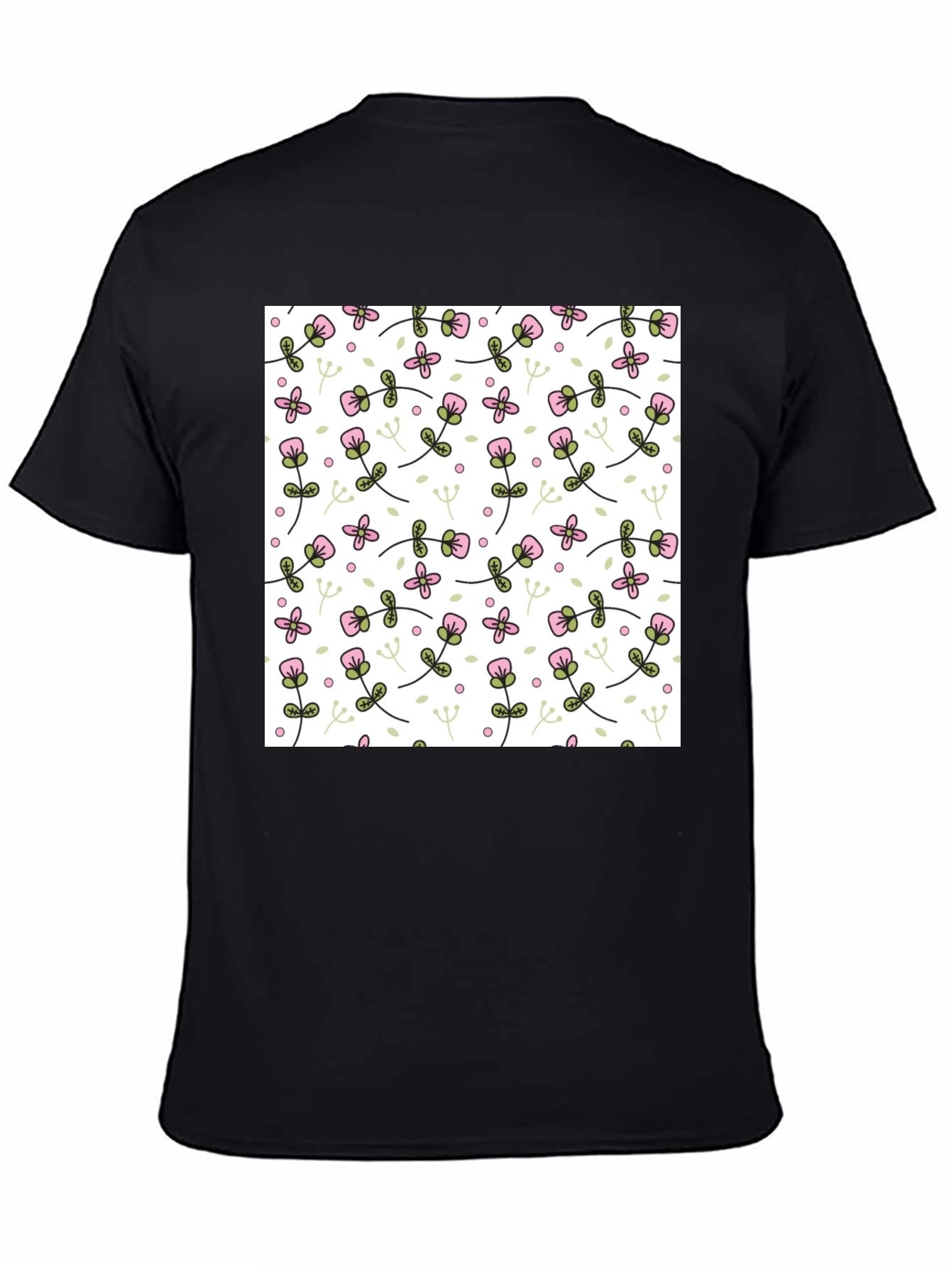 Floral Pattern Mens Black T-Shirt