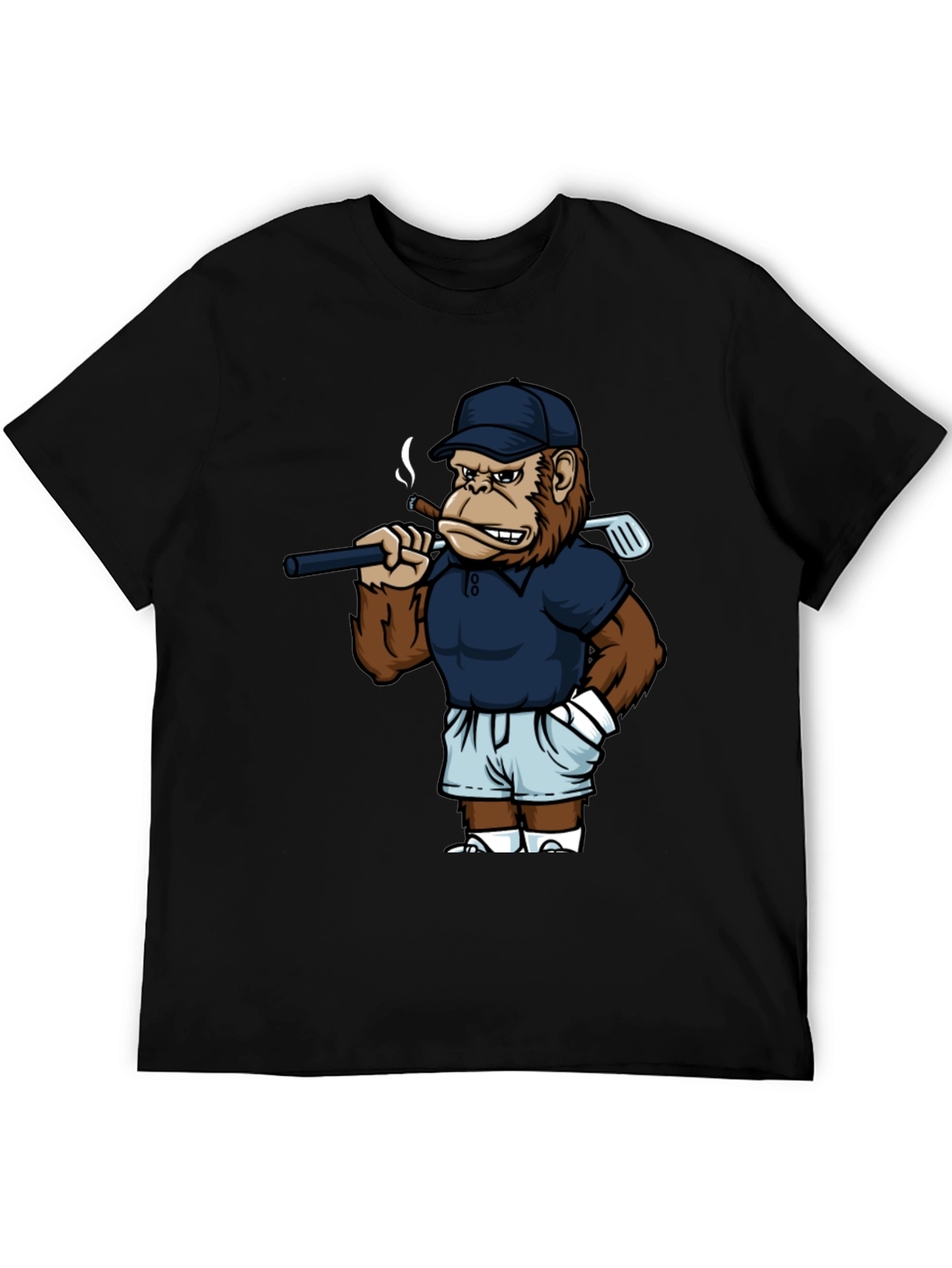 Cool Monkey Golfer Graphic Tee - Black