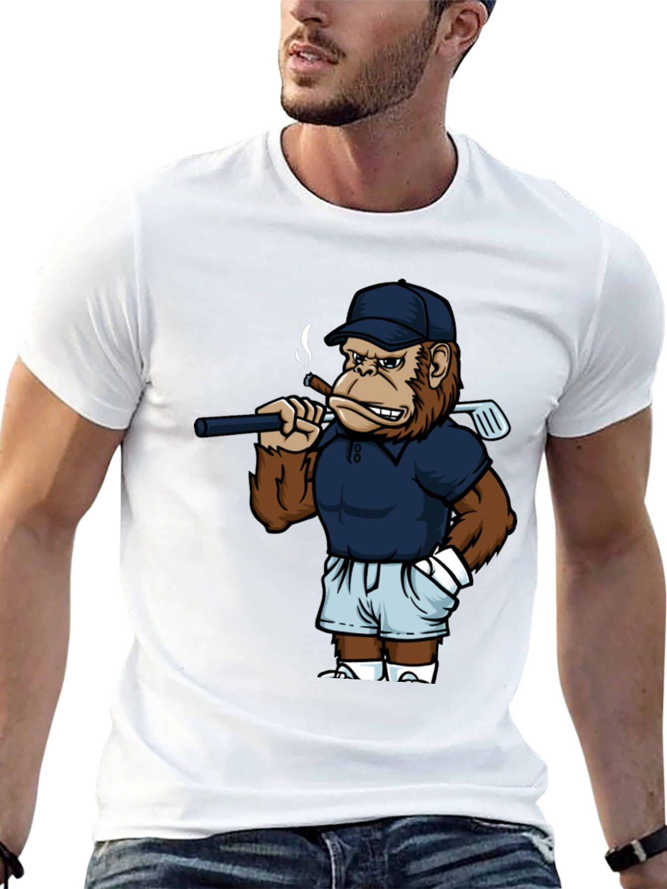 Cool Monkey Golfer Graphic Tee - Black