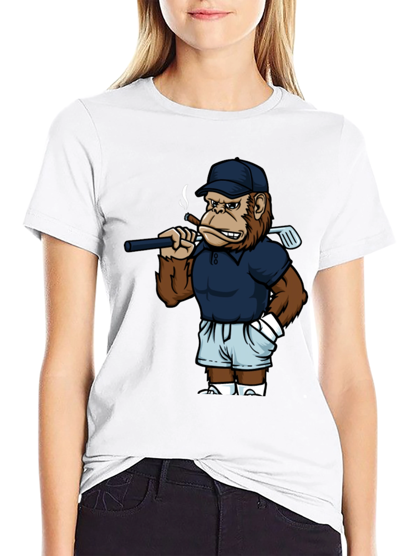 Cool Monkey Golfer Graphic Tee - Black