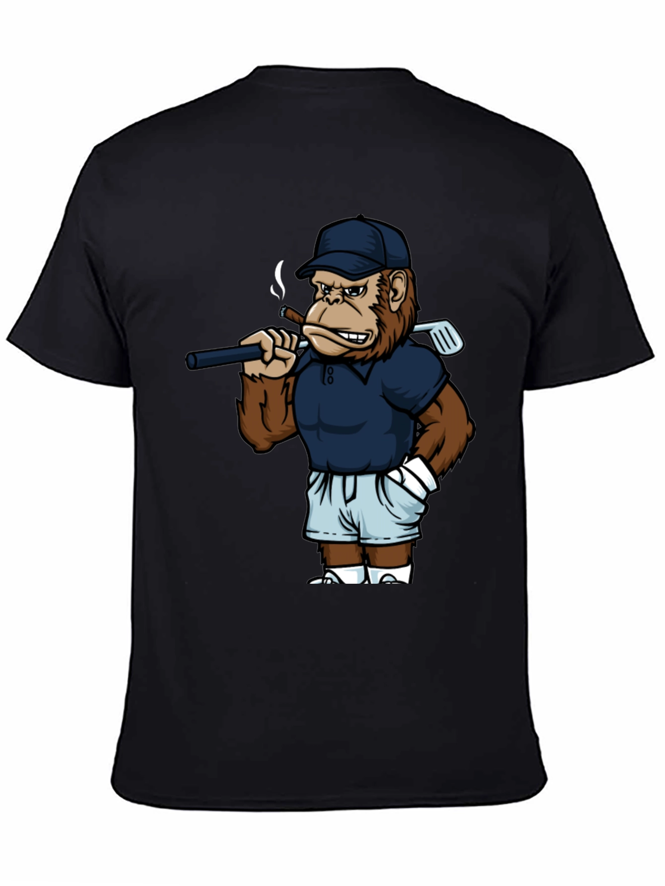 Cool Monkey Golfer Graphic Tee - Black