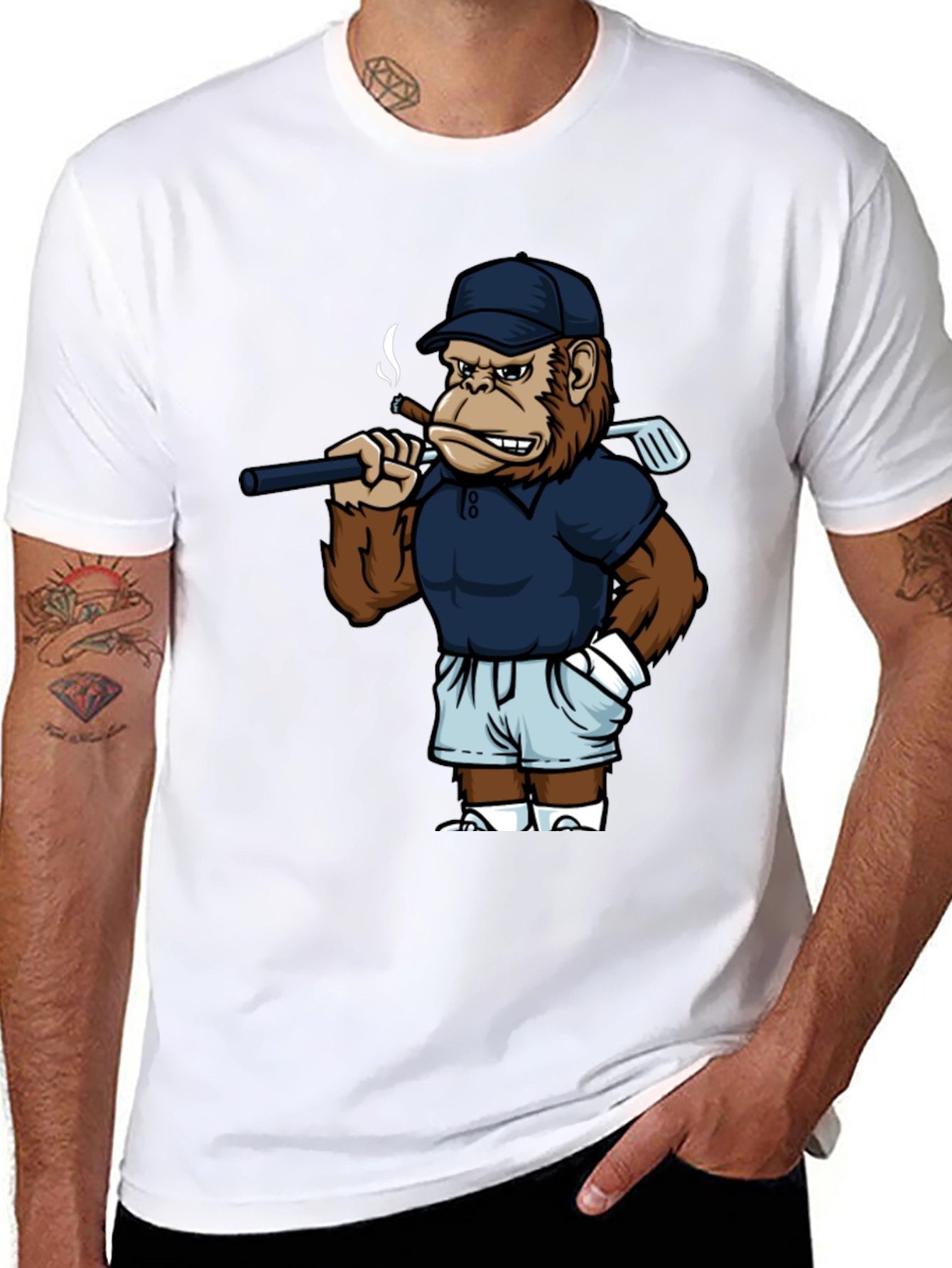 Cool Monkey Golfer Graphic Tee - Black