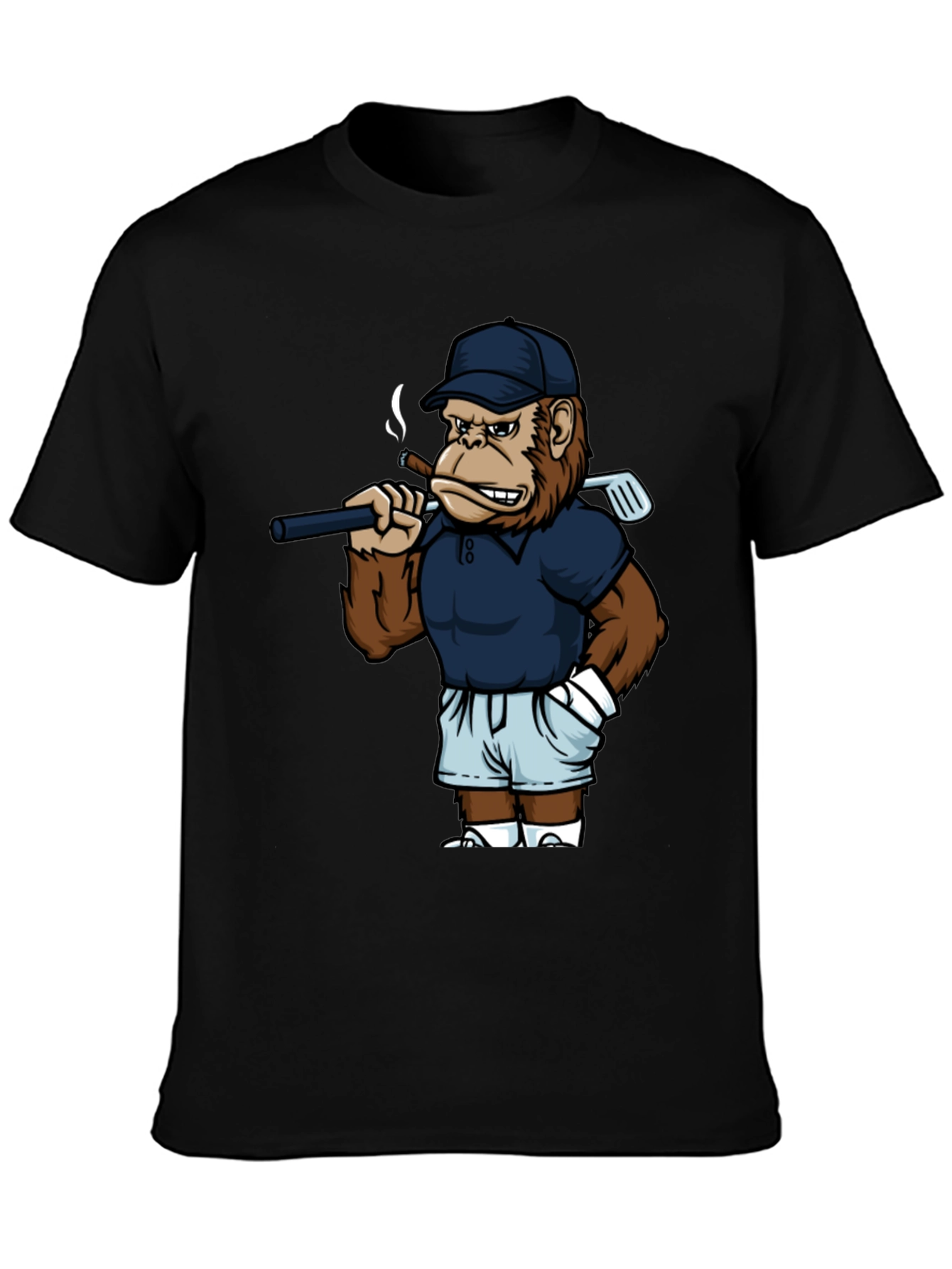 Cool Monkey Golfer Graphic Tee - Black